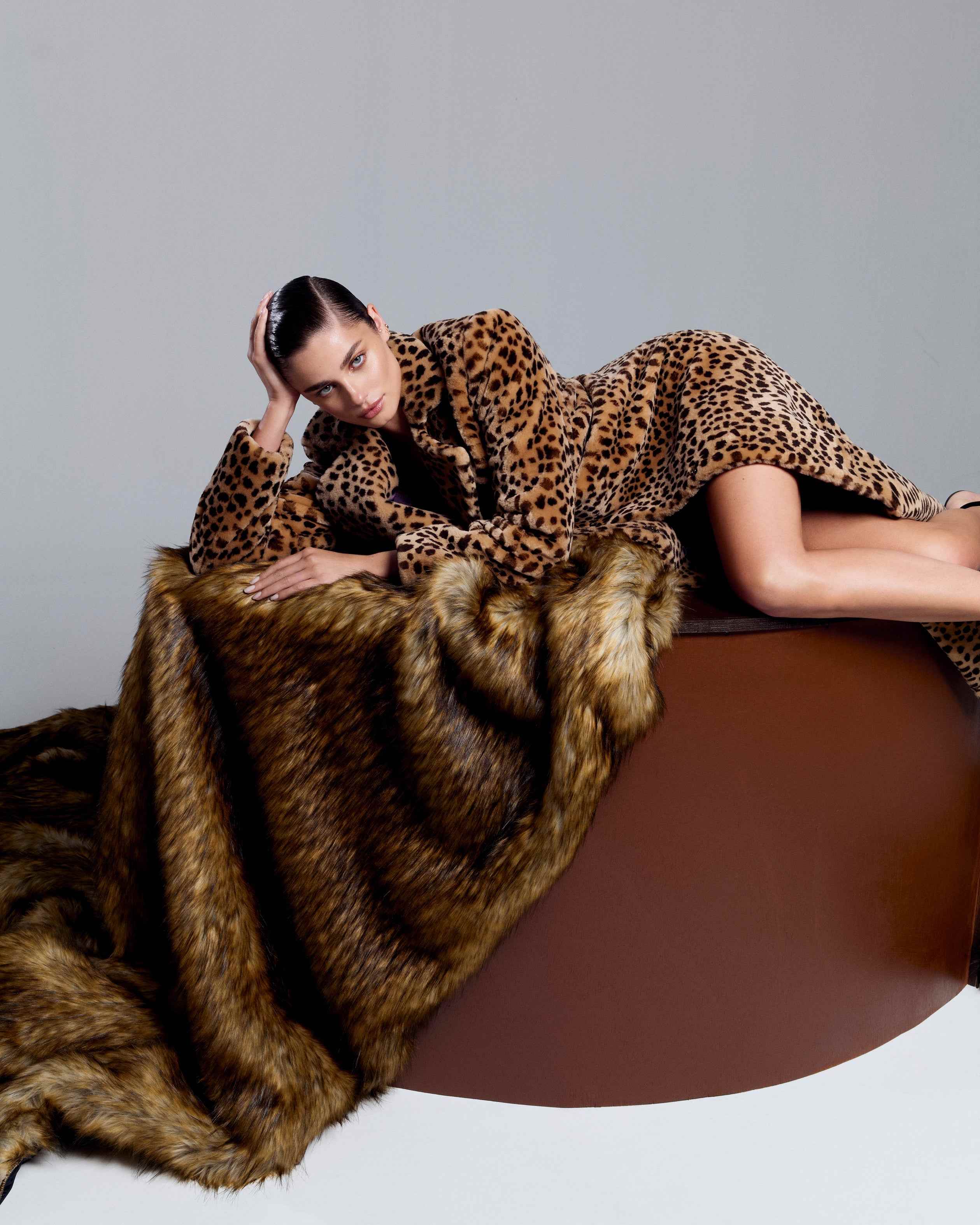 Animal Print Fur Coat With Purple Satin Lining | MAISON SEL | Wolf