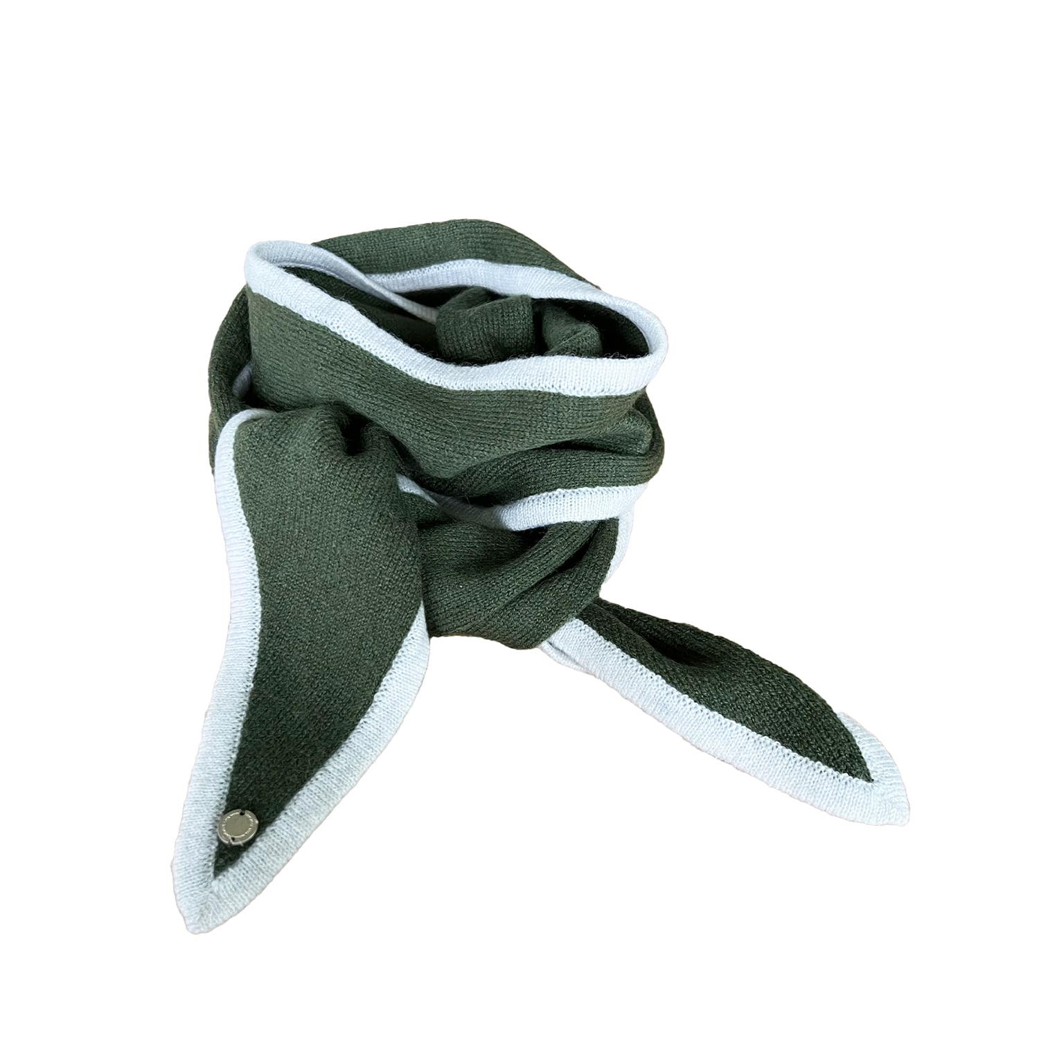 Tirillm Women's Ayla Small Neck Scarf In Soft Pure Cashmere, Olive Green With Off White Trimming. In Green