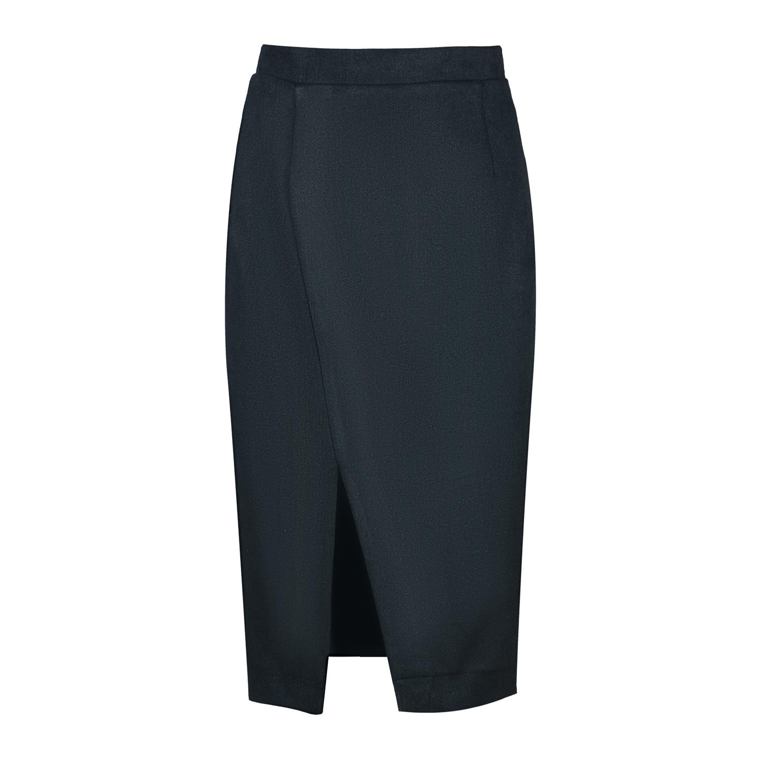 Conquista Women's Black Lightly Shiny Woven Cotton-blend Midi Skirt With Front Slit – Hidden Zipper In Black