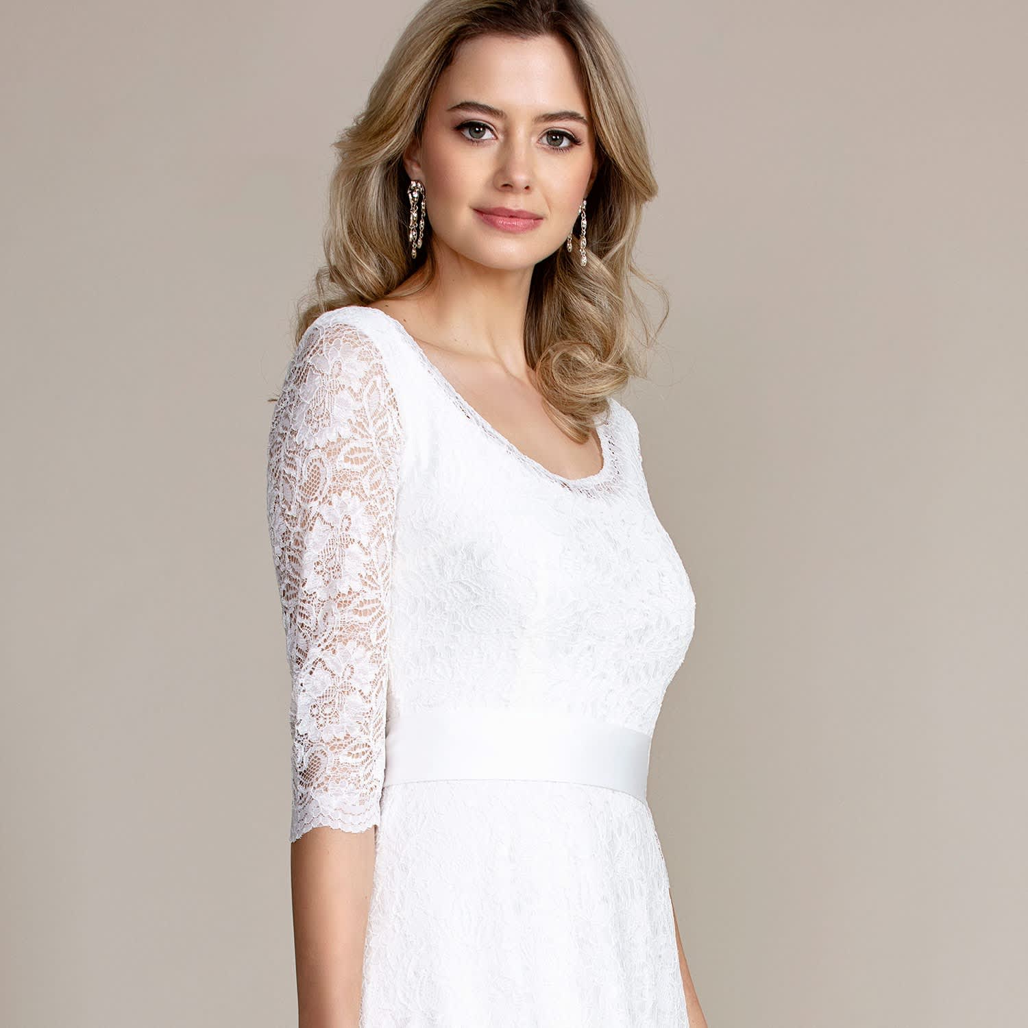 knee length dresses for ladies Short Sleeve Boho Wedding Dresses Ivory Lace Chiffon Rustic Wedding  Gown,MW316 main image 0