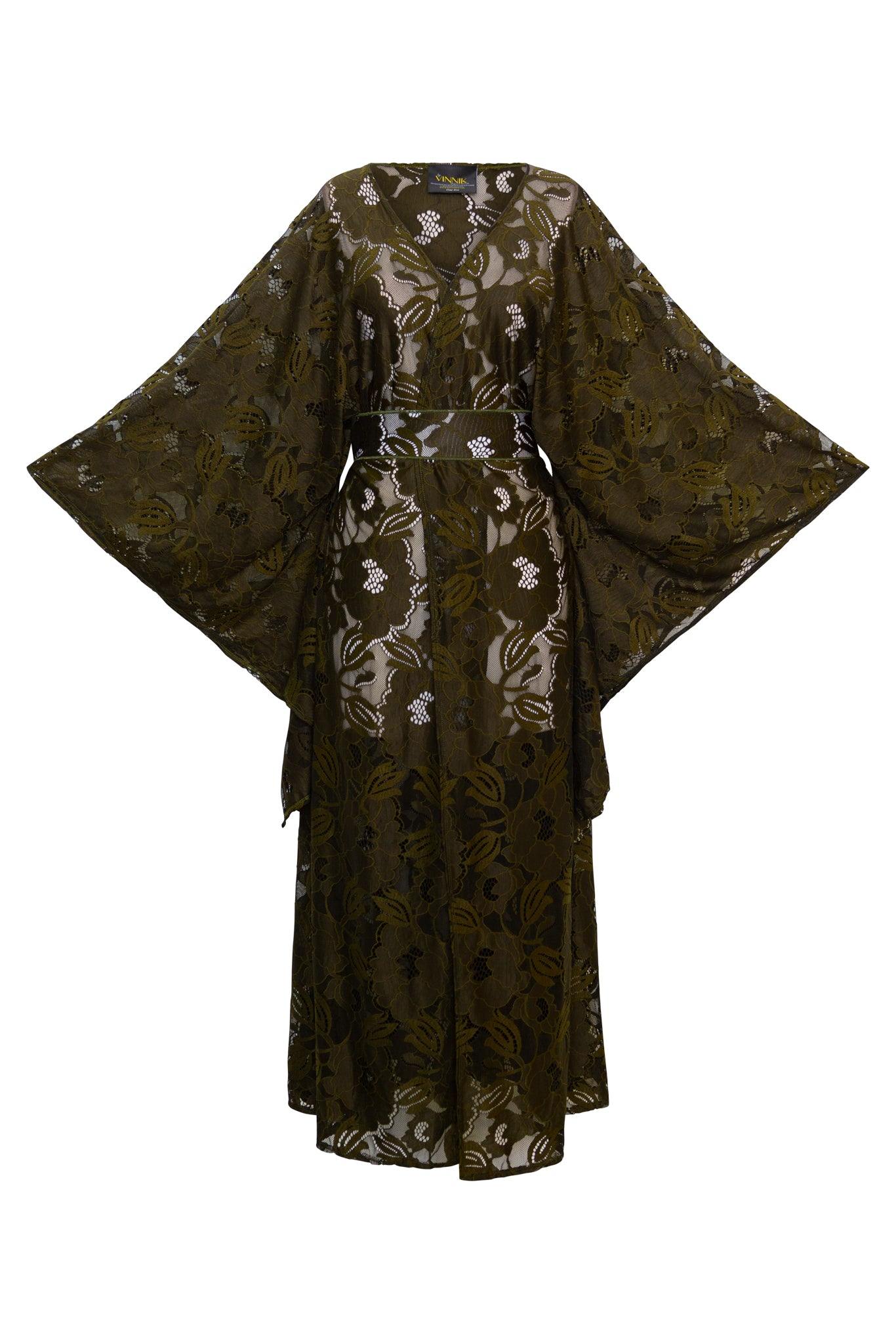 Byvinnik Women's Green Bohémienne Kimono Robe In Verdant Lace