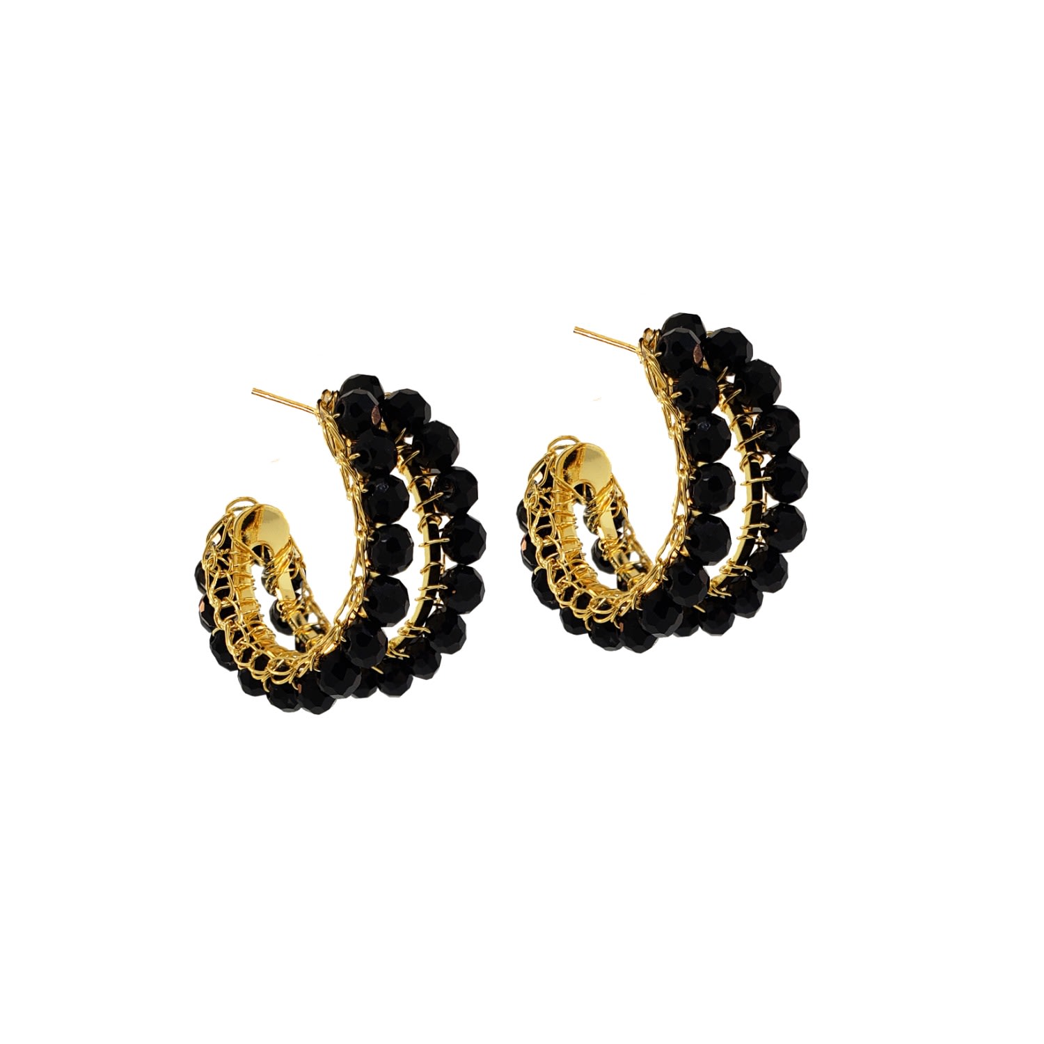 Lavish By Tricia Milaneze Women's Gold / Black Black & Gold Nina Handmade Crochet Double Hoops