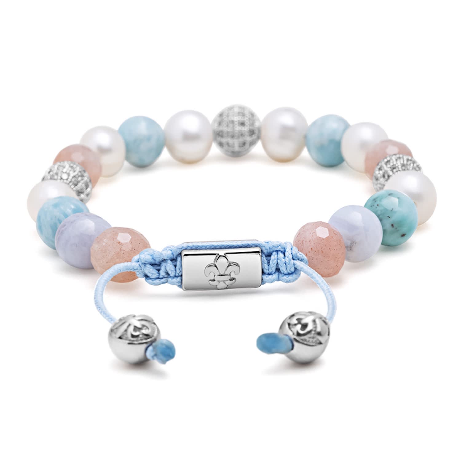 Women's Beaded Bracelet With Larimar, Pearl, Blue Lace Agate And