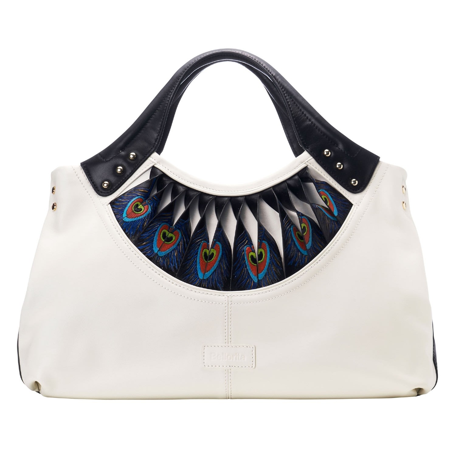 Women’s Feather Tote Leather Bag White Bellorita