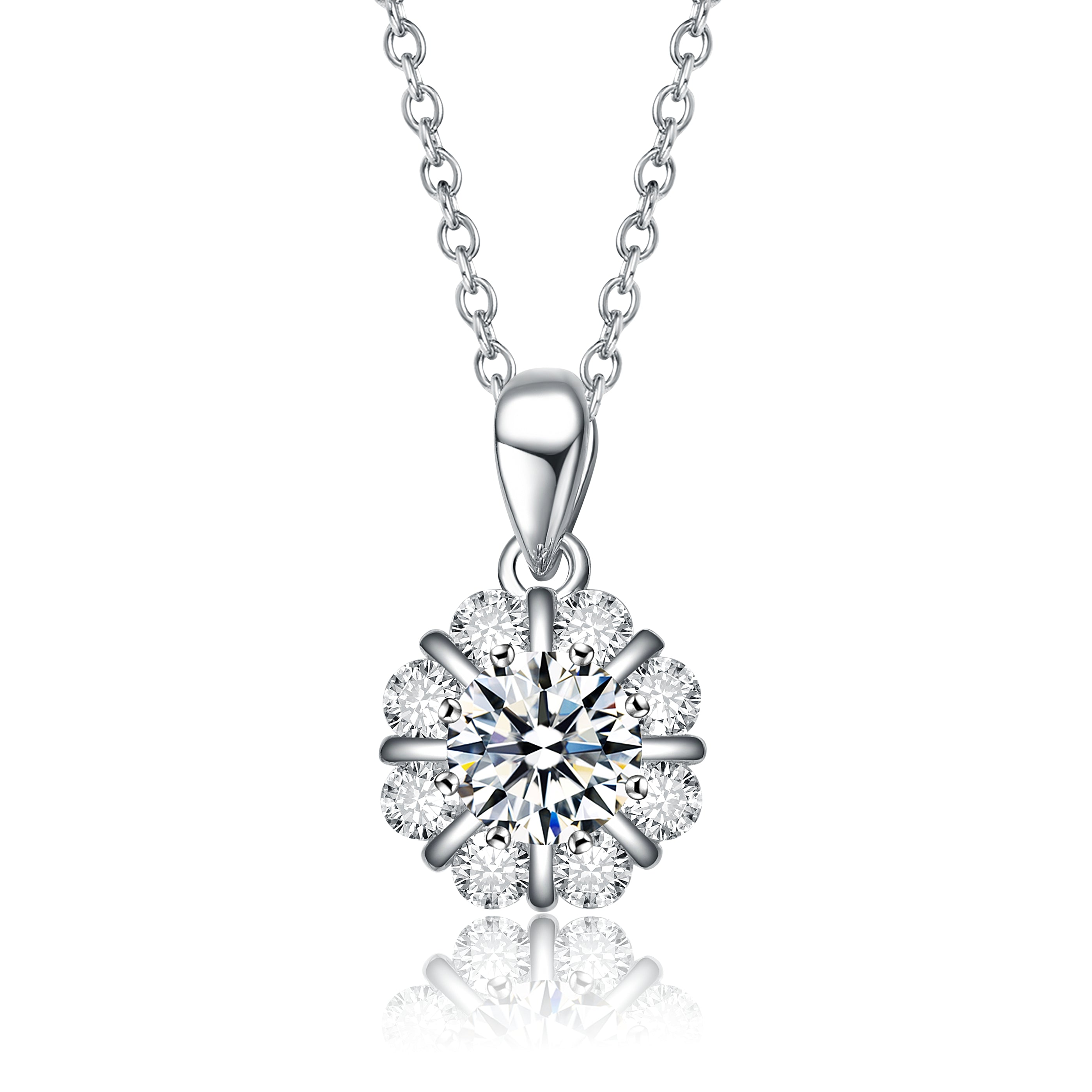 Genevive Jewelry Women's Stella Valentino Sterling Silver White Gold Plated With Lab Created Flower Pinwheel Pendant  In White