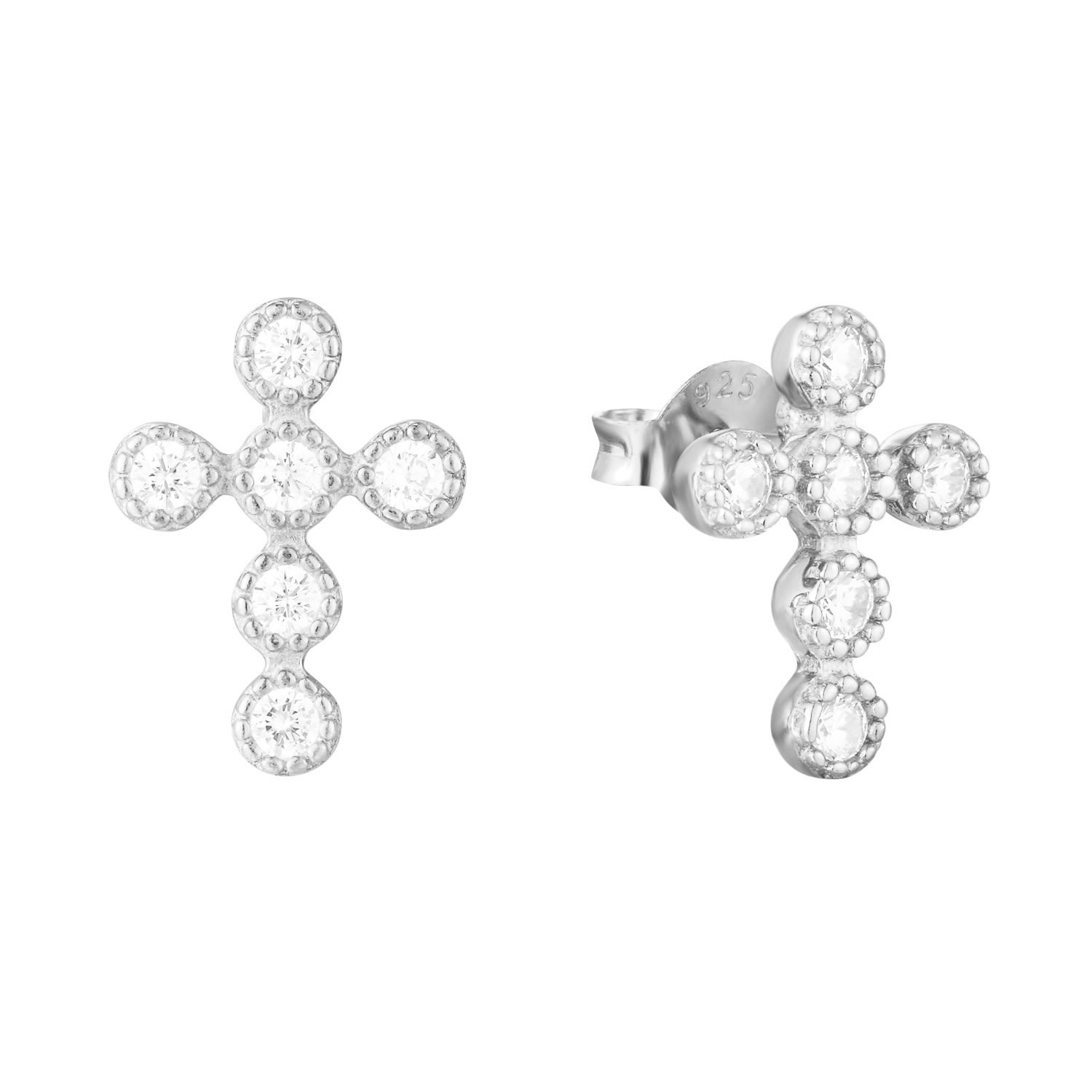 Women’s White Rhodium Plated Cz Cross Studs Seol + Gold