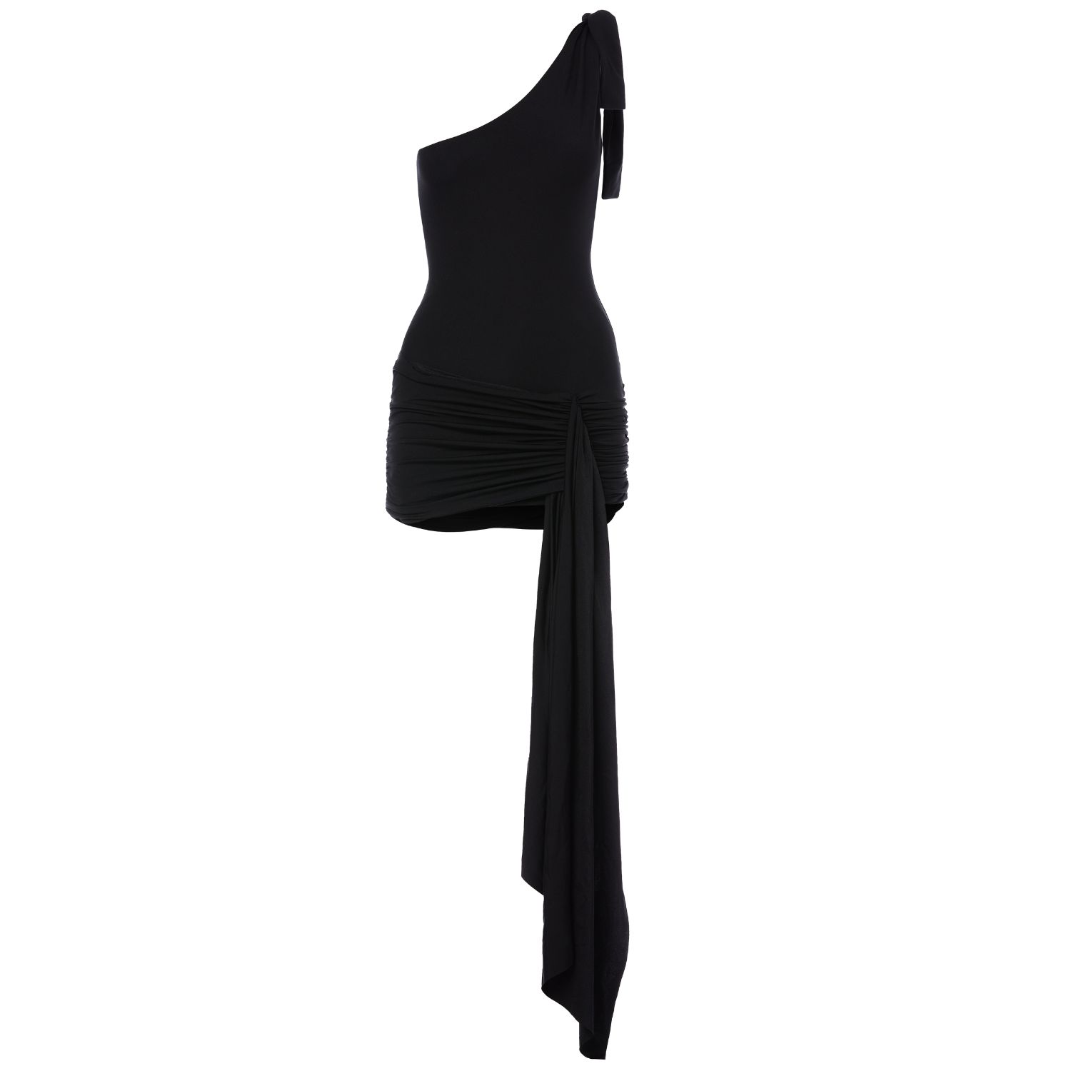 Women’s Misty Black Mini One Shoulder Ruched Dress Extra Large Skrt