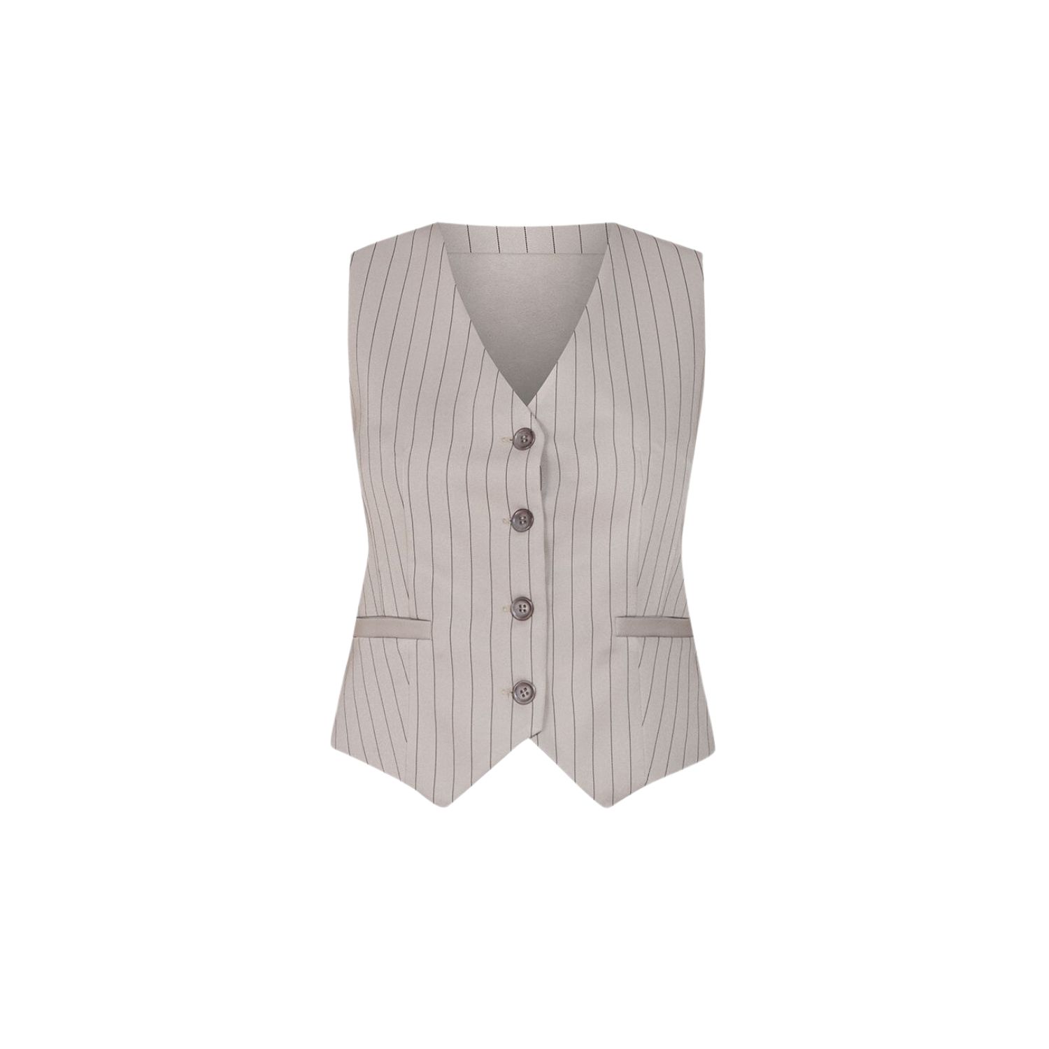 Cliche Reborn Women's Grey Pinstripe Sleeveless Waistcoat In Brown