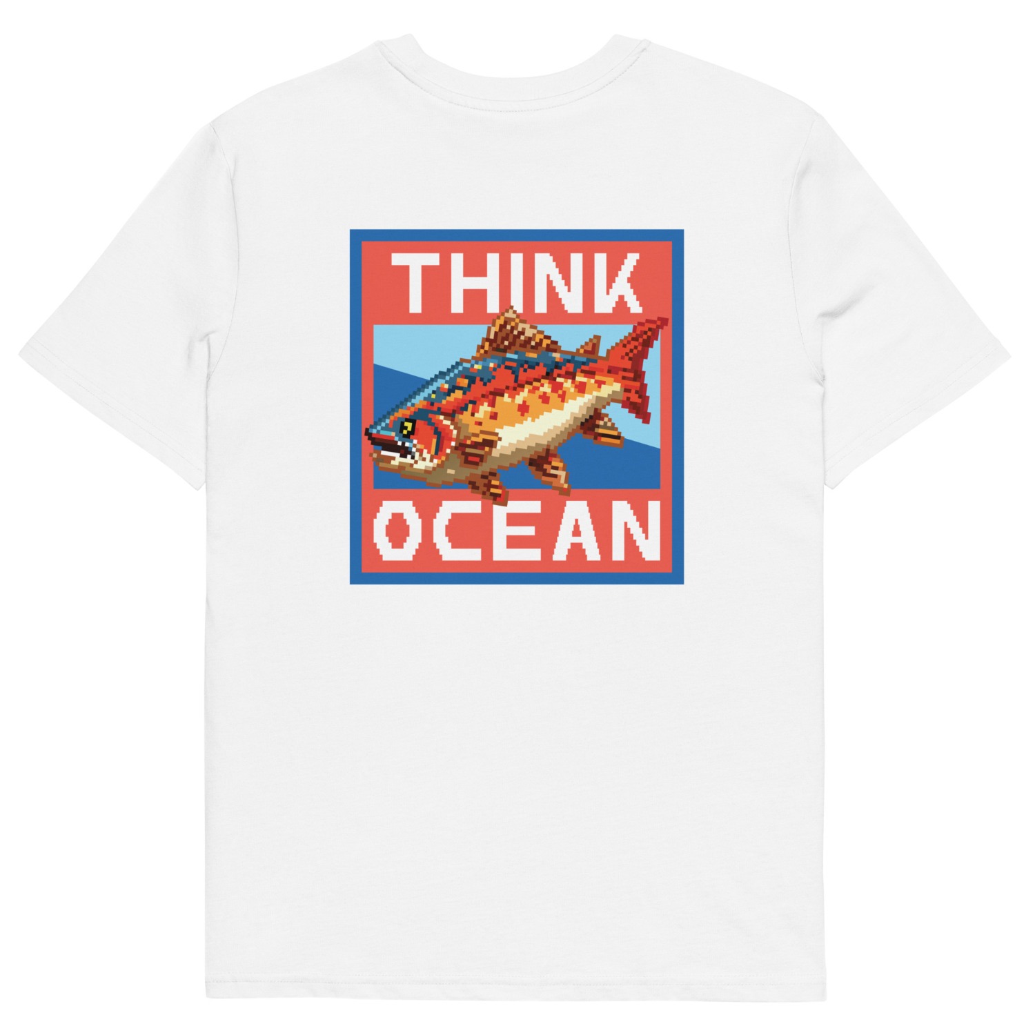 Anchor & Crew White Think Ocean Fish Pixel Art Organic Cotton T-shirt - Women In White