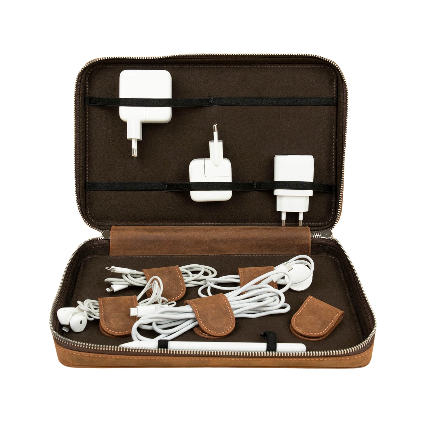 Leathere Leather Tech Organizer Case - Dark Brown - Mobile