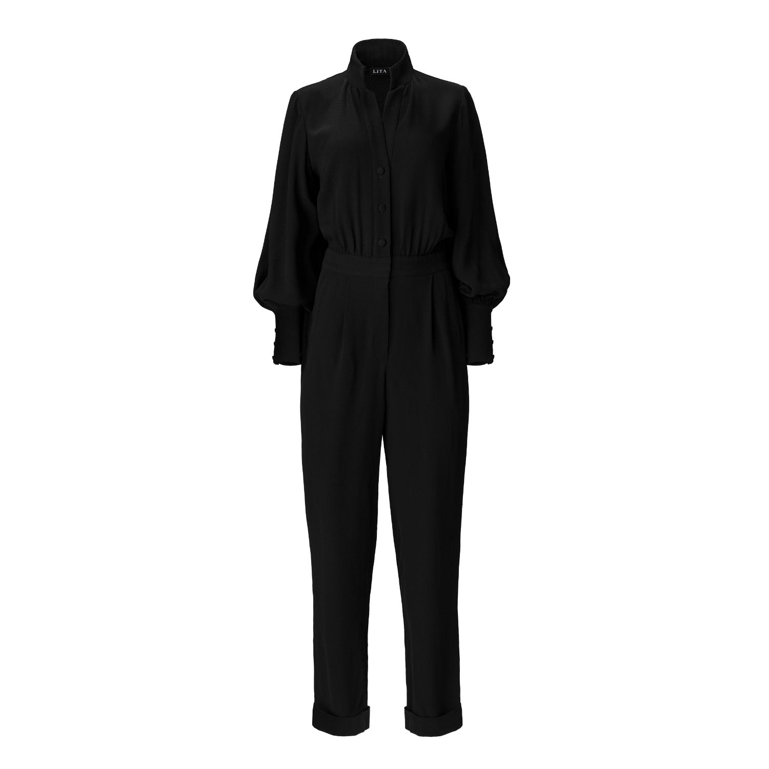 Shop Lita Couture Women's Black Bishop Sleeves Crepe Jumpsuit