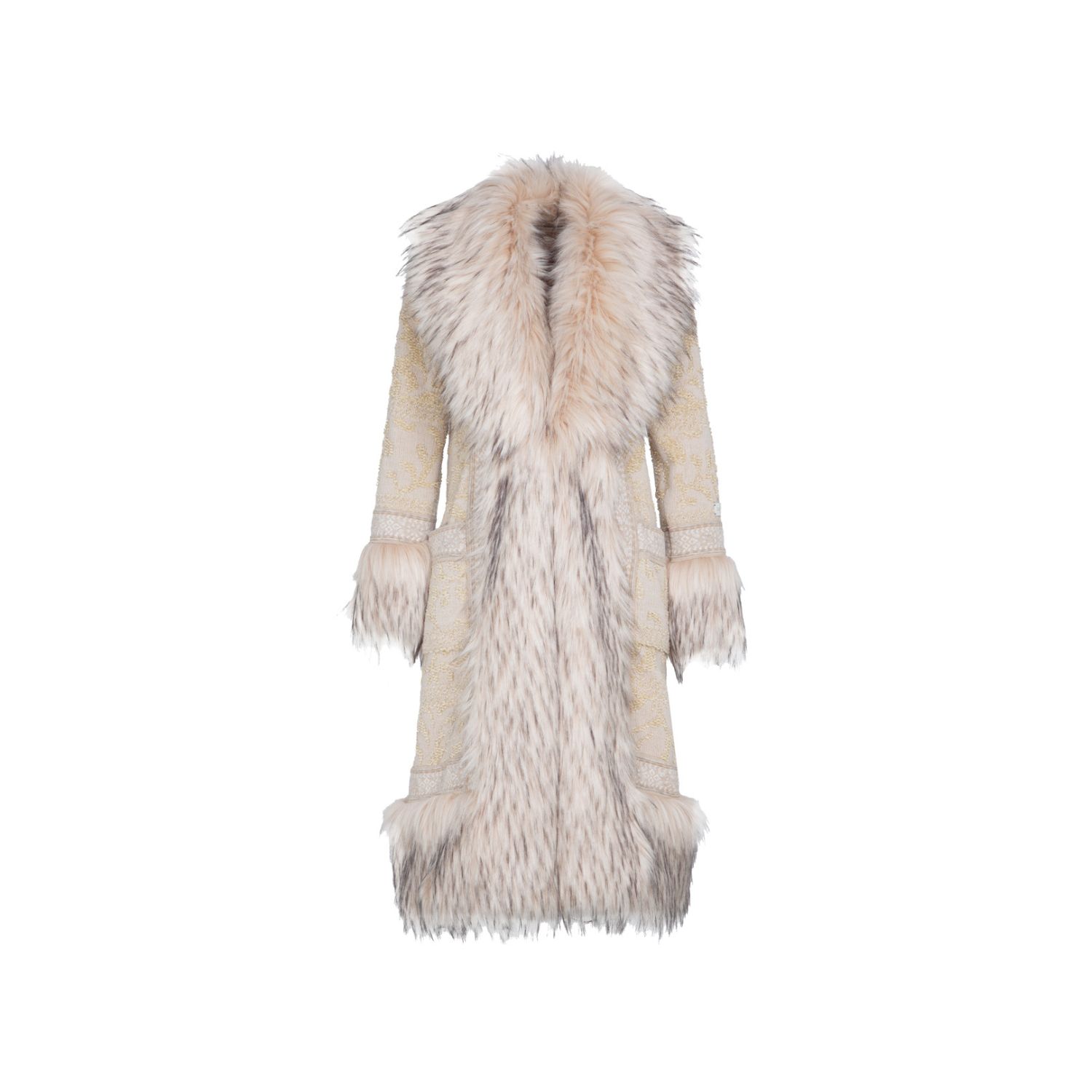 The Extreme Collection Women's White Alpaca Merino Wool Longline Coat With Vegan Fur Details Josephine In White