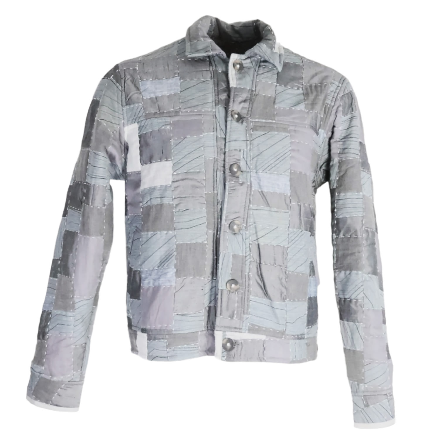 Men’s Silver / Grey Silk Patchwork Jacket Large Casa Grace