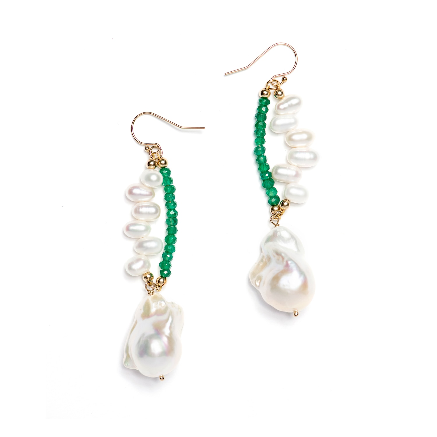 Monái Women's Green / White Baroque Pearl Green Onyx Earrings In Multi