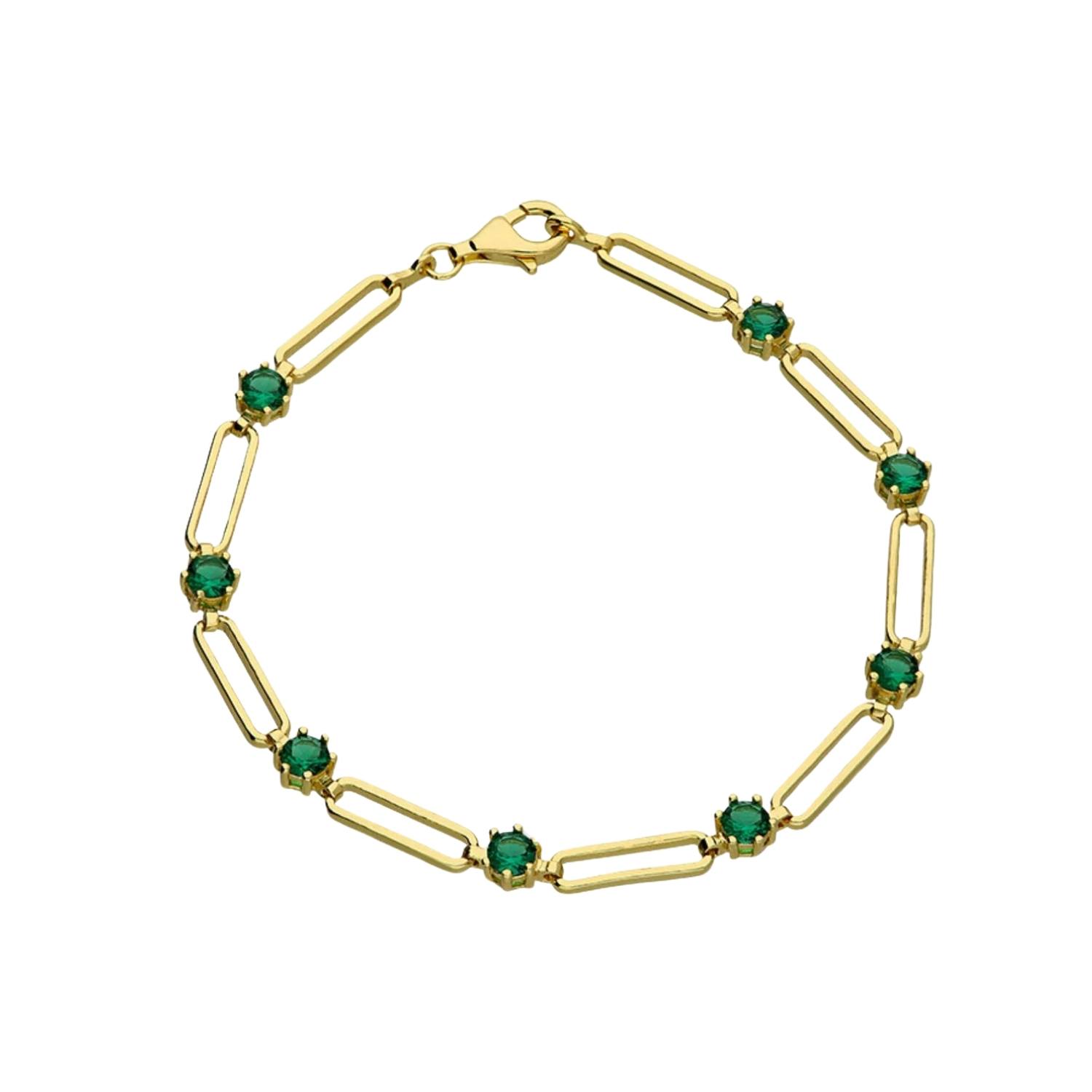 Women’s Green / Gold Emerald Paperclip Chain Bracelet Fiyah Jewellery