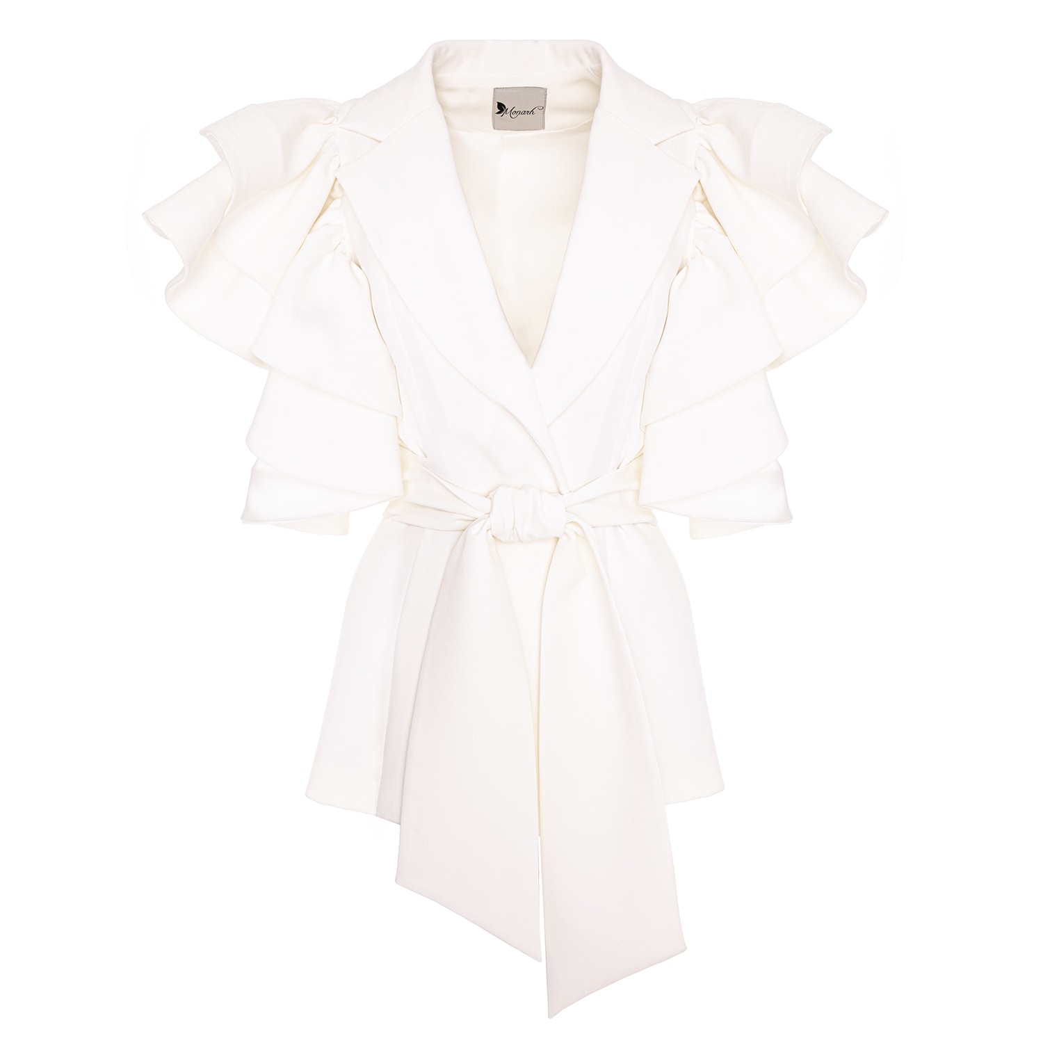 Women’s White Ruffled Sleeve Blazer Extra Small Monarh