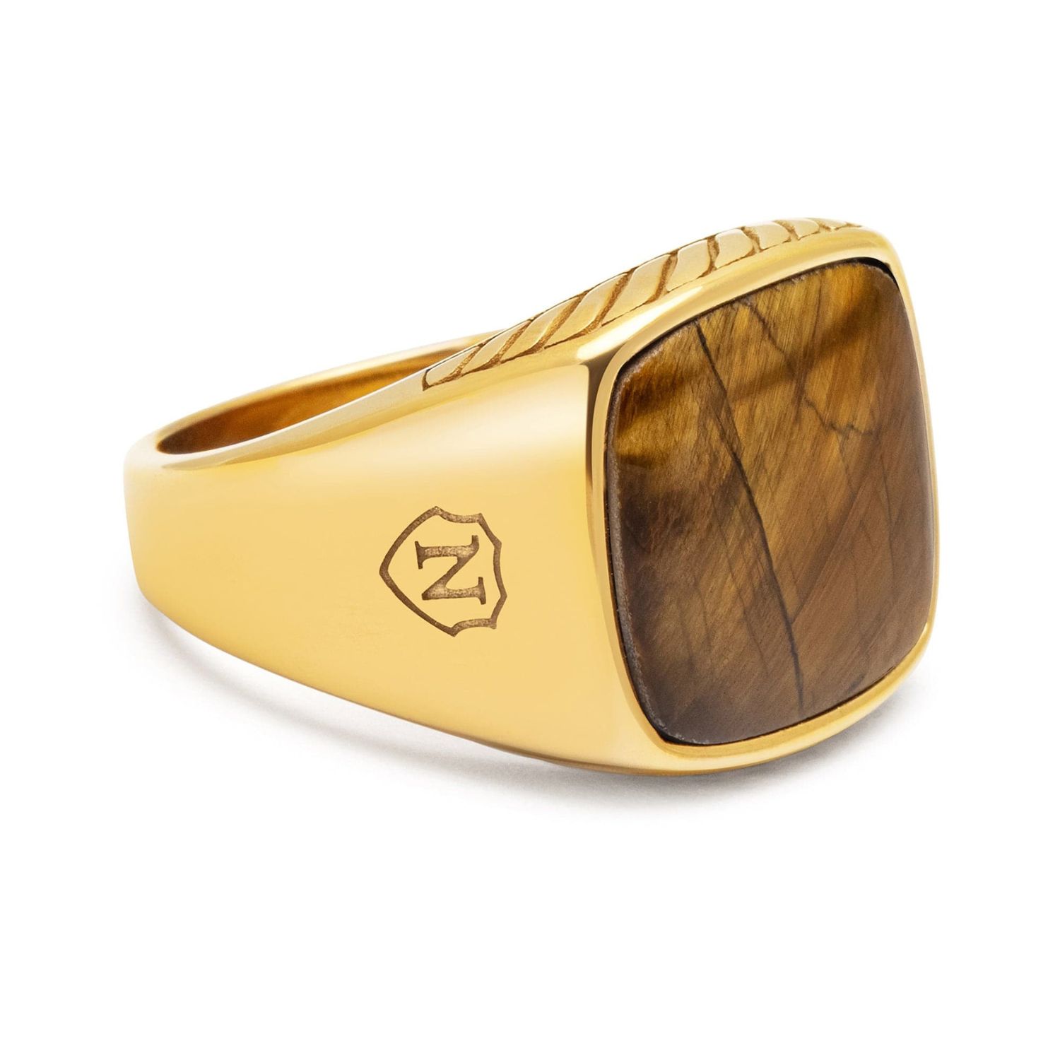 Nialaya Men's Brown / Gold Gentlemen's Gold Signet Ring With Brown Tiger Eye