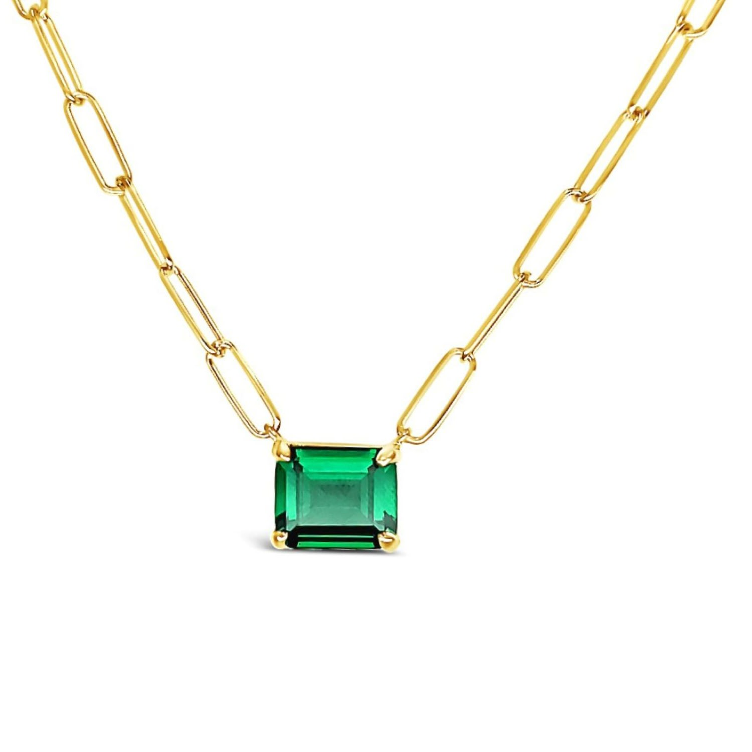 Lutiro Women's Green Paperclip Chain With Colored Stone Emerald - Gold In Green