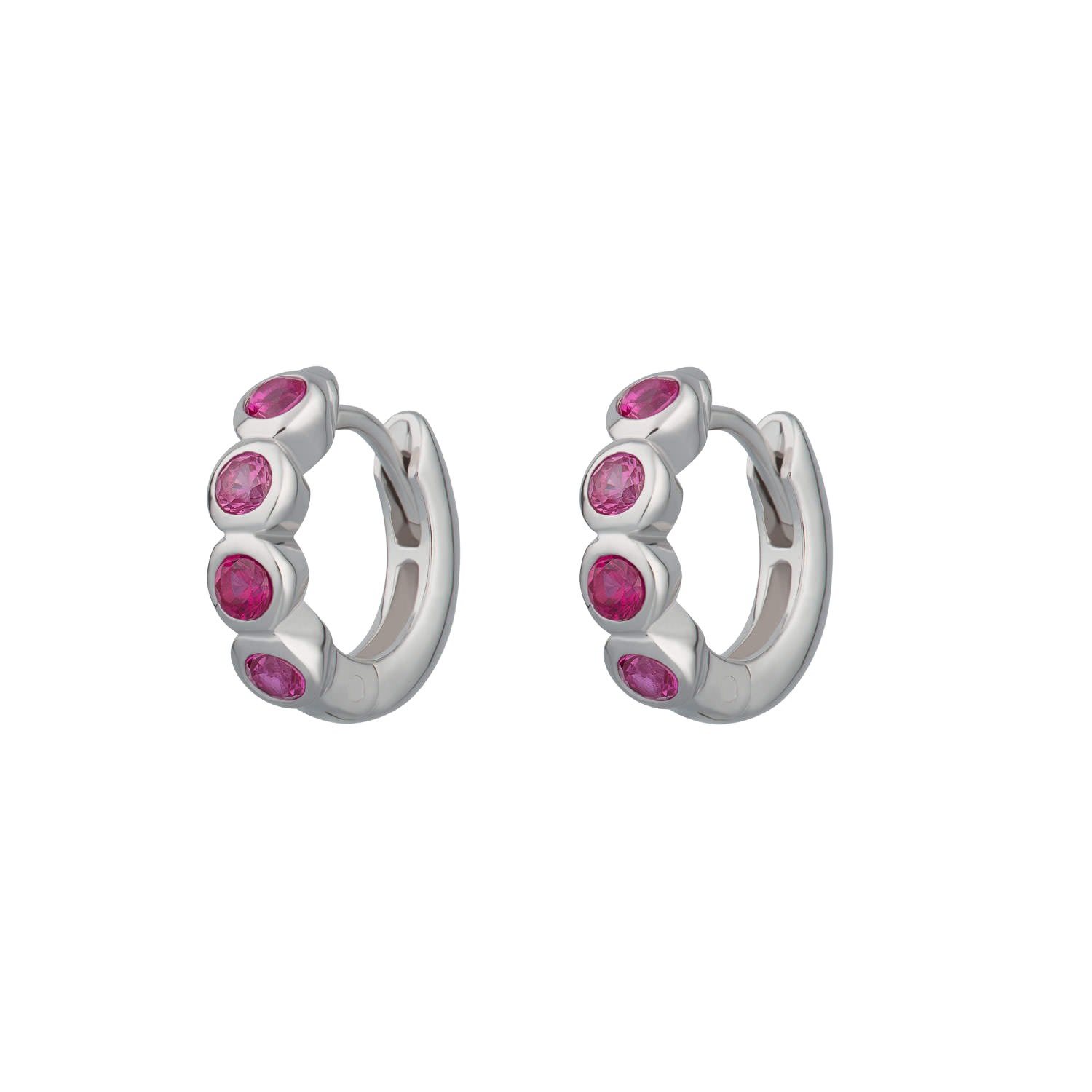 Women’s Silver / Pink / Purple Silver Bezel Huggie Earrings With Ruby Pink Stones Scream Pretty