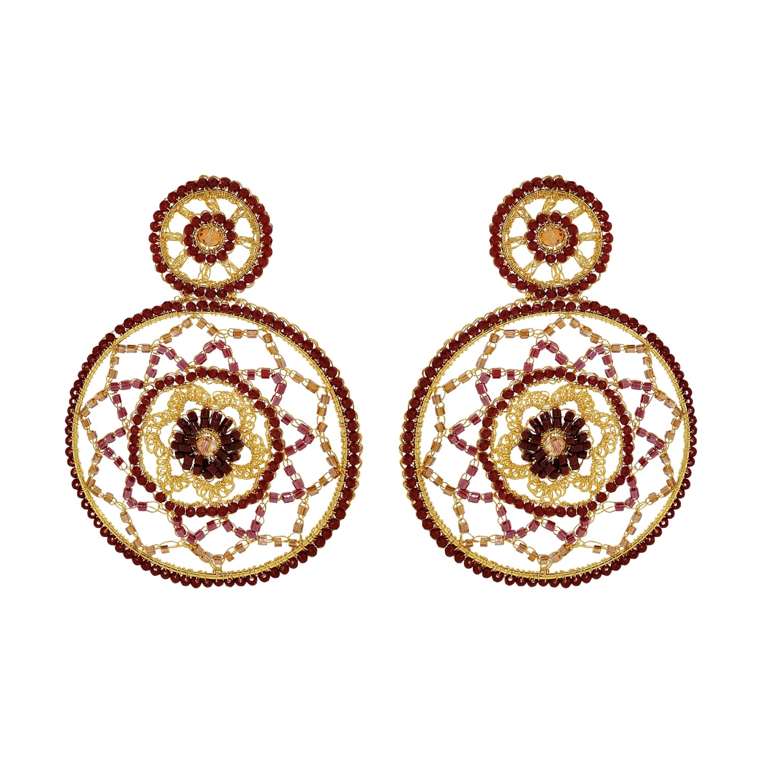 Women’s Neutrals / Gold / Red Crimson Red Mix Lux Maxi Handmade Crochet Earrings Lavish by Tricia Milaneze