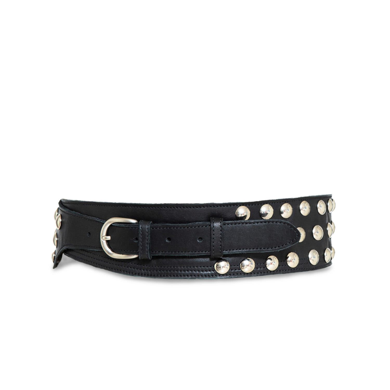 Wide Black Belt With Silver Studs | JUAN-JO | Wolf & Badger