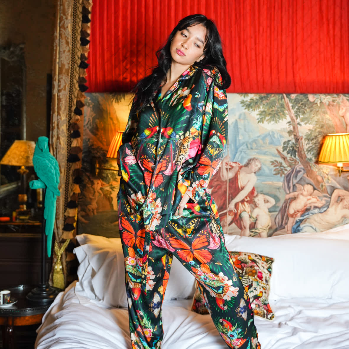 Paradise Lost Night - Silk Pyjamas With Trousers by Myrtle & Mary