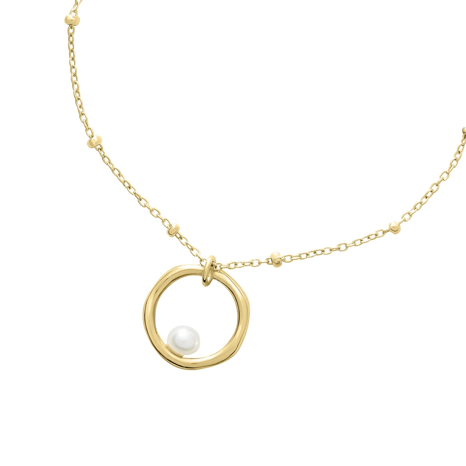 Women’s 18Ct Yellow Gold Vermeil Open Circle White Pearl Pendant On Adjustable Chain Dower & Hall