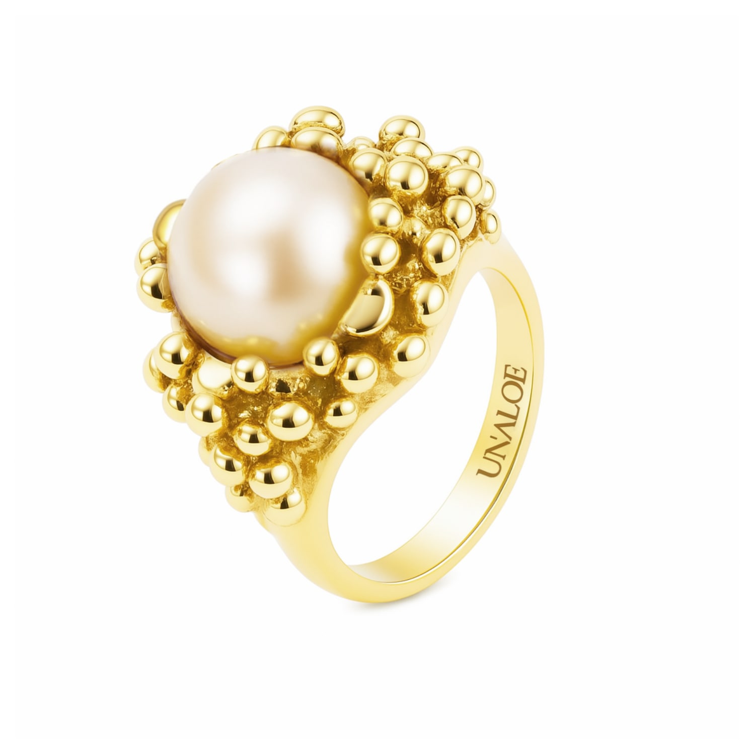 Unaloe Women's Ribes Silver Ring, Gold-plated With Natural Pearl In Gold
