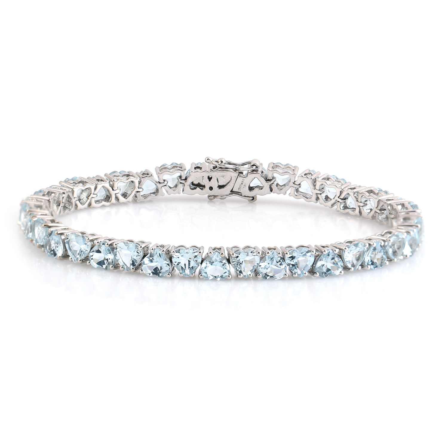 Women’s White / Blue Heart Shape Aquamarine Gemstone Prong & 18K White Gold Fixed & Flexible Bracelet Artisan