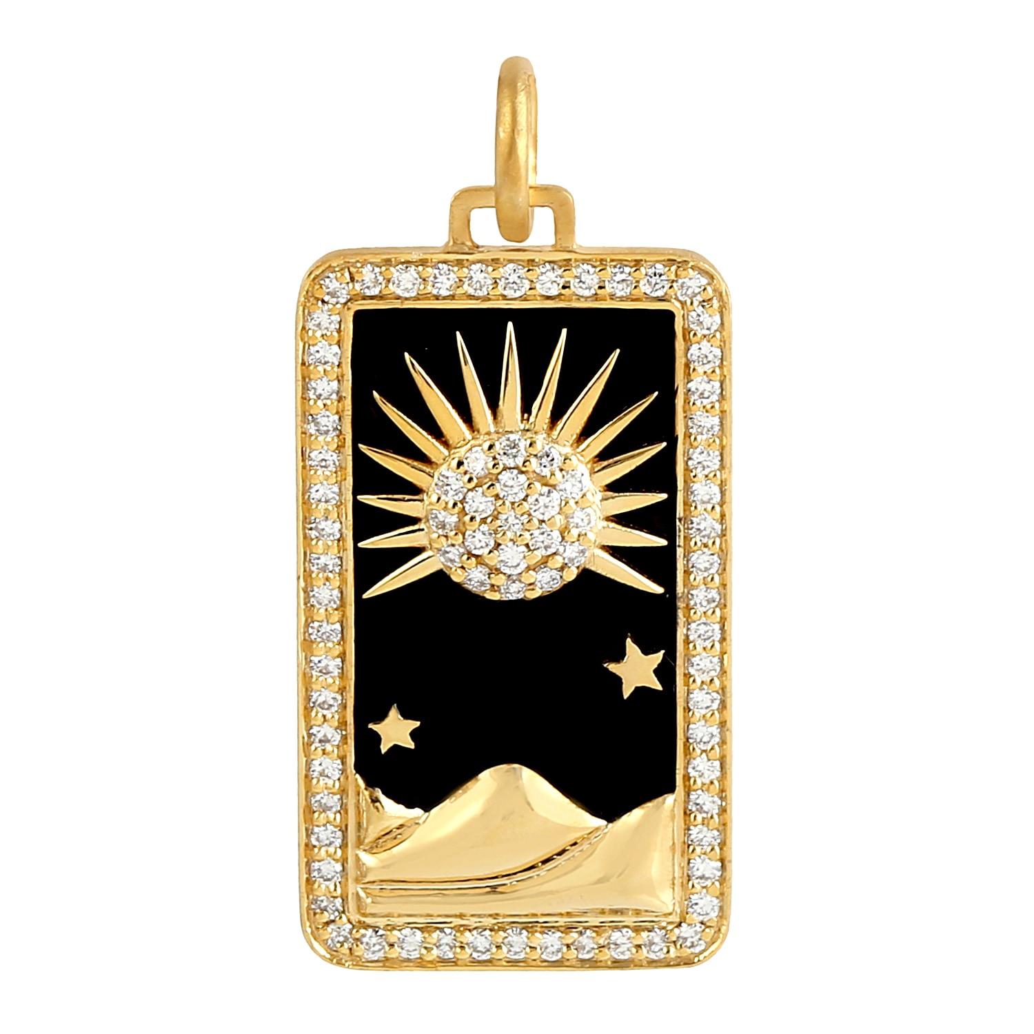 Artisan Women's Gold / White / Black Natural Diamond Sun & Mountain Tarot Pendant In 14k Gold In Gold