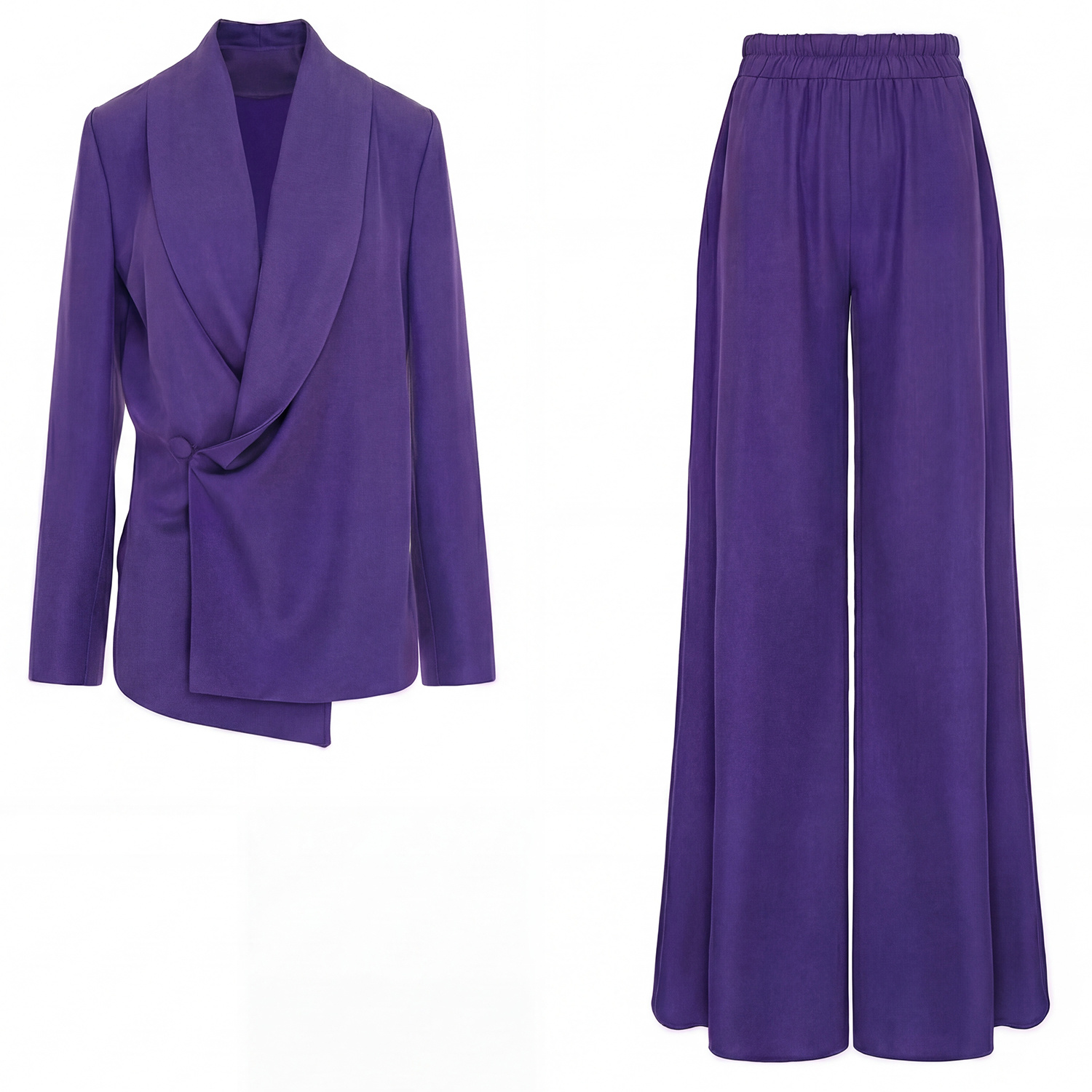 Bluzat Purple Set With Wrap Blazer And Flared Trousers