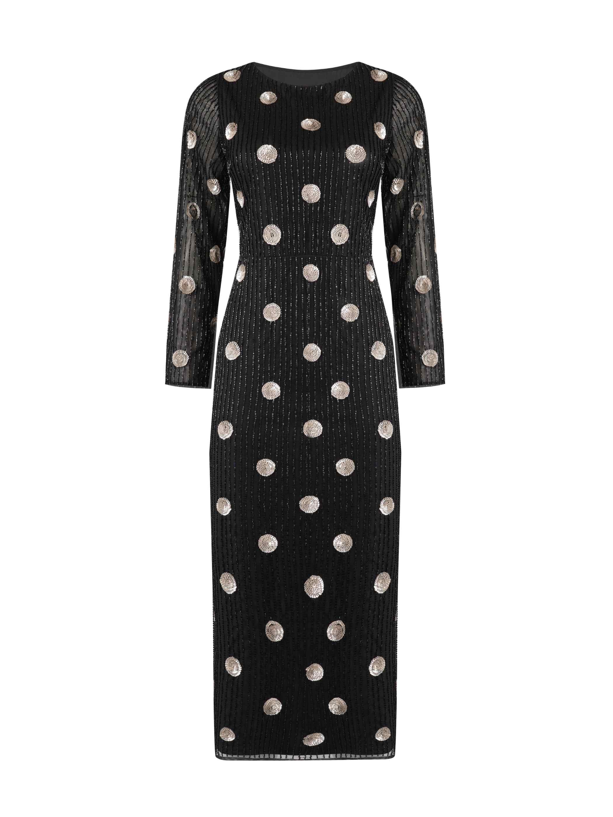 beaded midi dress with sleeves Beaded Midi Dress with Long Sleeves Grey / 12
