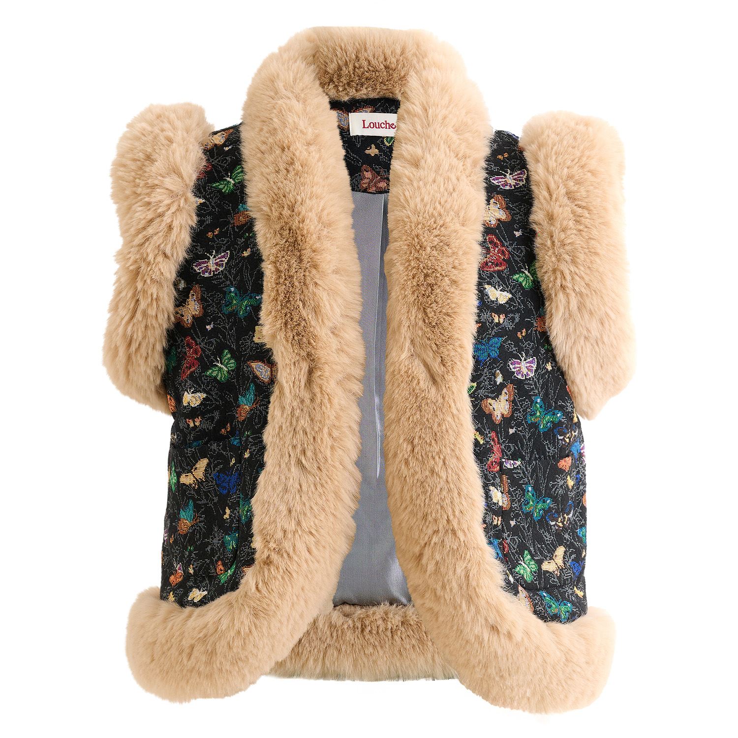 Louche Women's Dominica Butterfly Ball Jacquard Faux Fur Trimmed Waistcoat – Multicoloured