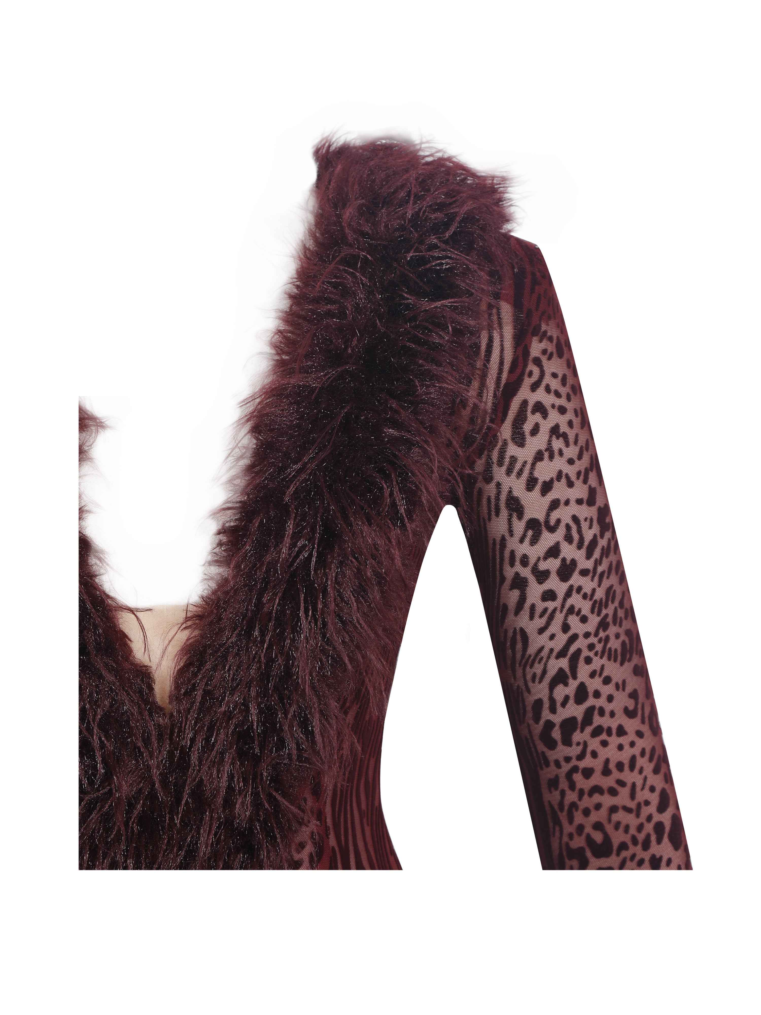 burgundy fur trim dress Luana Plunging Trimmed Crochet Maxi | Miss Circle New York Designed with a halter