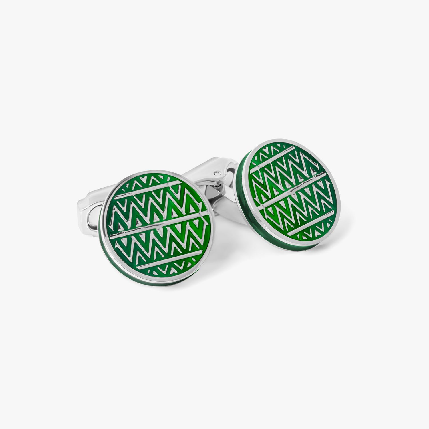 Men's Silver / Green Thompson Cairo Cufflinks With Green Enamel | Tateossian London