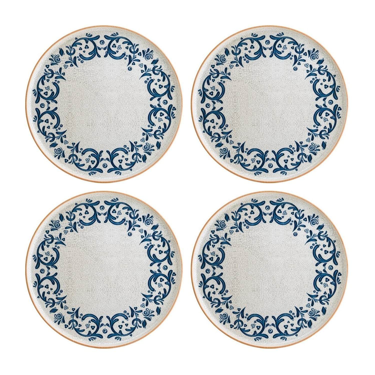 Turgla Home Blue / White Viento Round Decorated Porcelain Side Appetizer Plate, Set Of Four