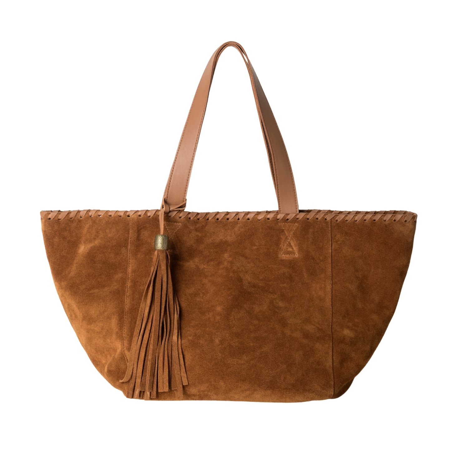 Juan-jo Women's Suede Tote Bag - Leather Trim & Tassel -cognac Brown