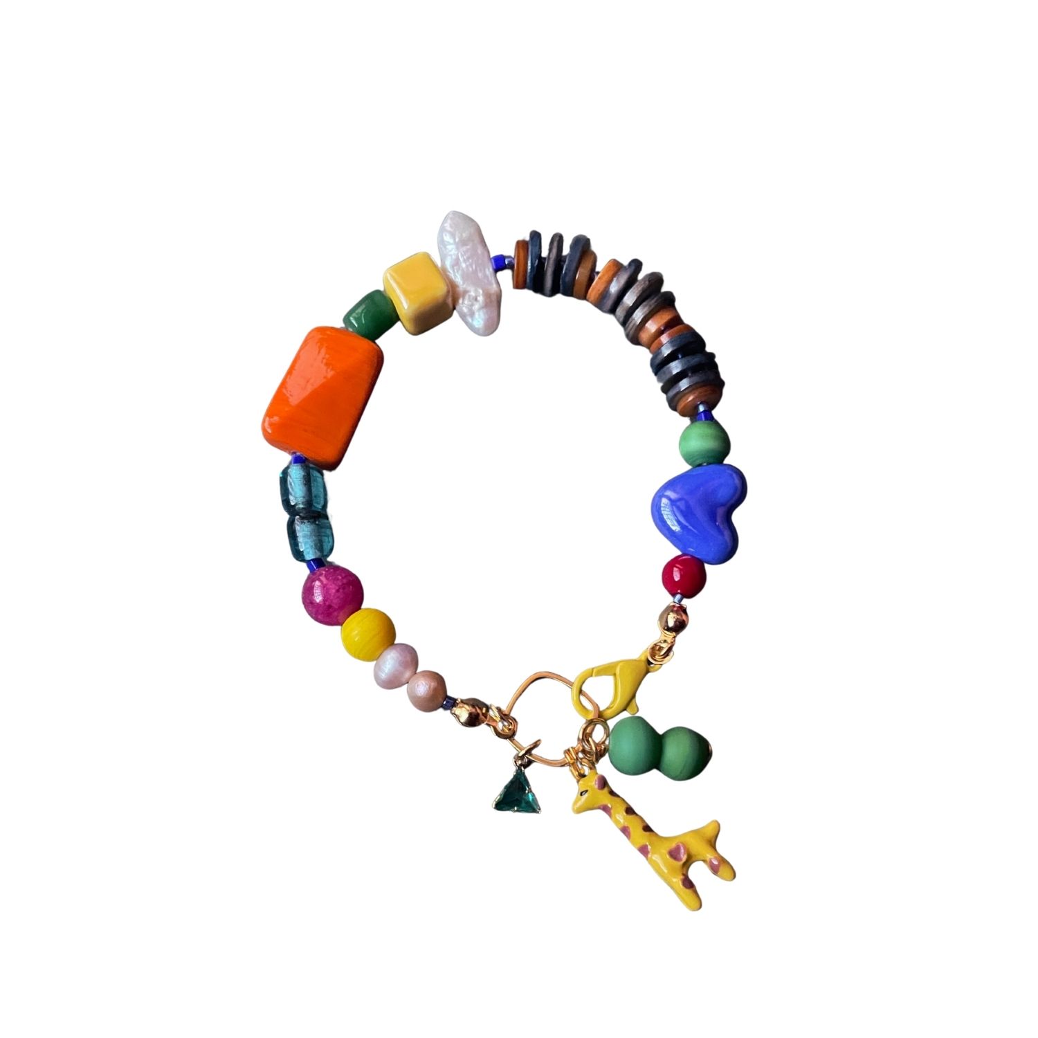 Desert Lobby Women's Yellow / Neutrals Giraffic Art – Colorful Handmade Beaded Bracelet With Giraffe Charm, Pearl In Yellow