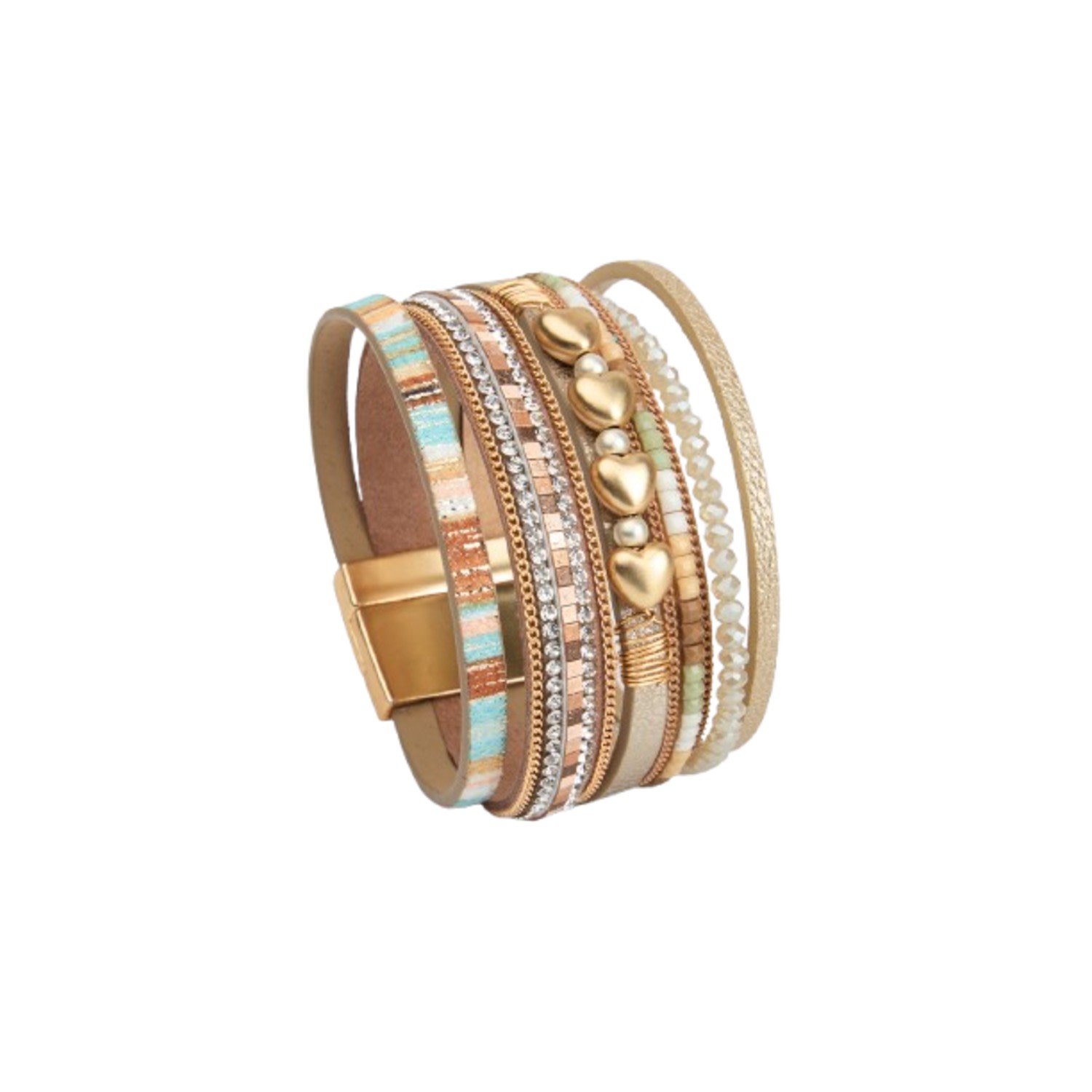Women's Brown Quad Heart Leather Bracelet | Saachi