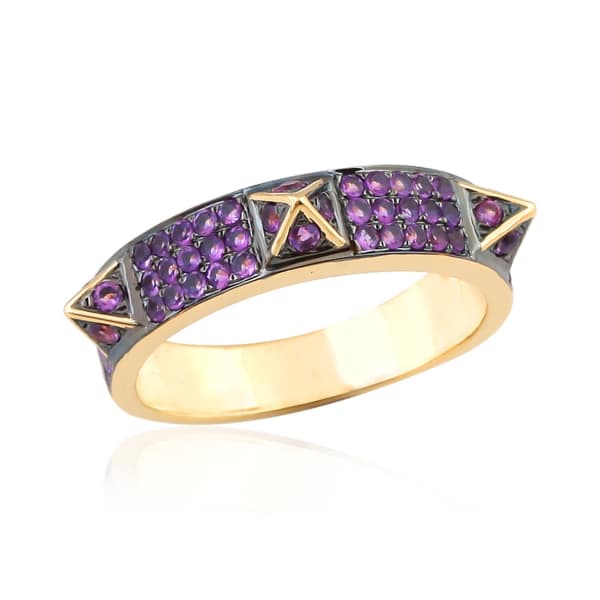 Artisan 18k Gold Spike Ring With Pave Amethyst