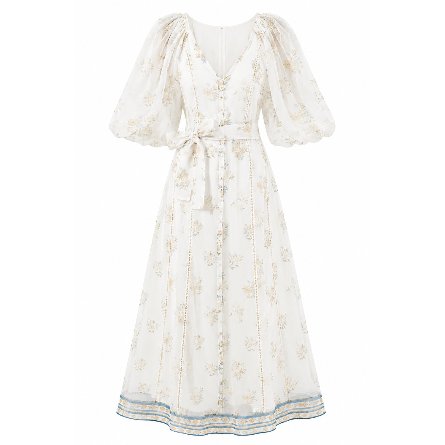 Cynthia Silk Puff Sleeve Maxi Dress-Floating Bouquet | We Are