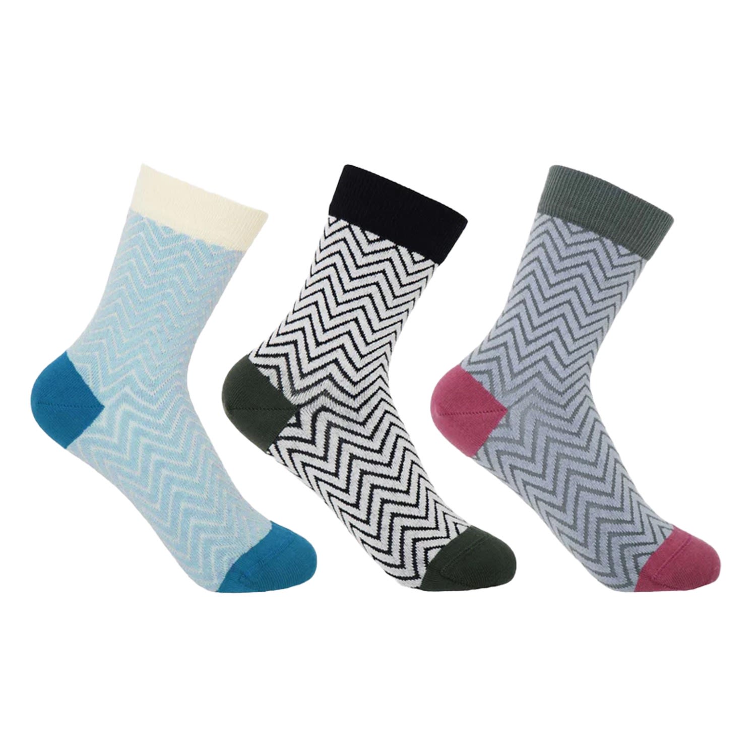Peper Harow - Made In England Classic Zigzag Women's Socks Three Pack In Blue/purple/white
