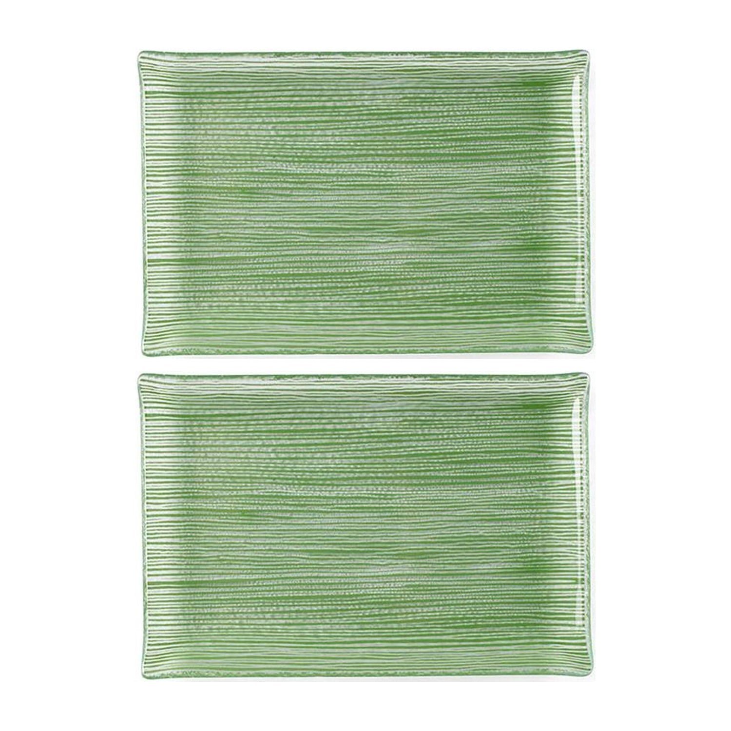Turgla Home Glass Dinnerware Rectangular Green Glass Plate Set Of Two