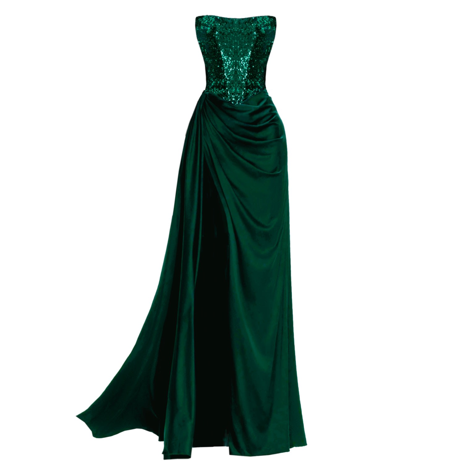 Angelika Jozefczyk Women's Green Nadya Satin Evening Gown With Sequins Emerald In Green