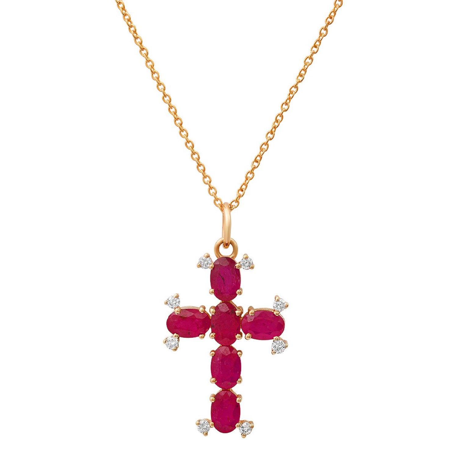 Soul Journey Jewelry Women's Red Ruby And Diamond Cross Necklace