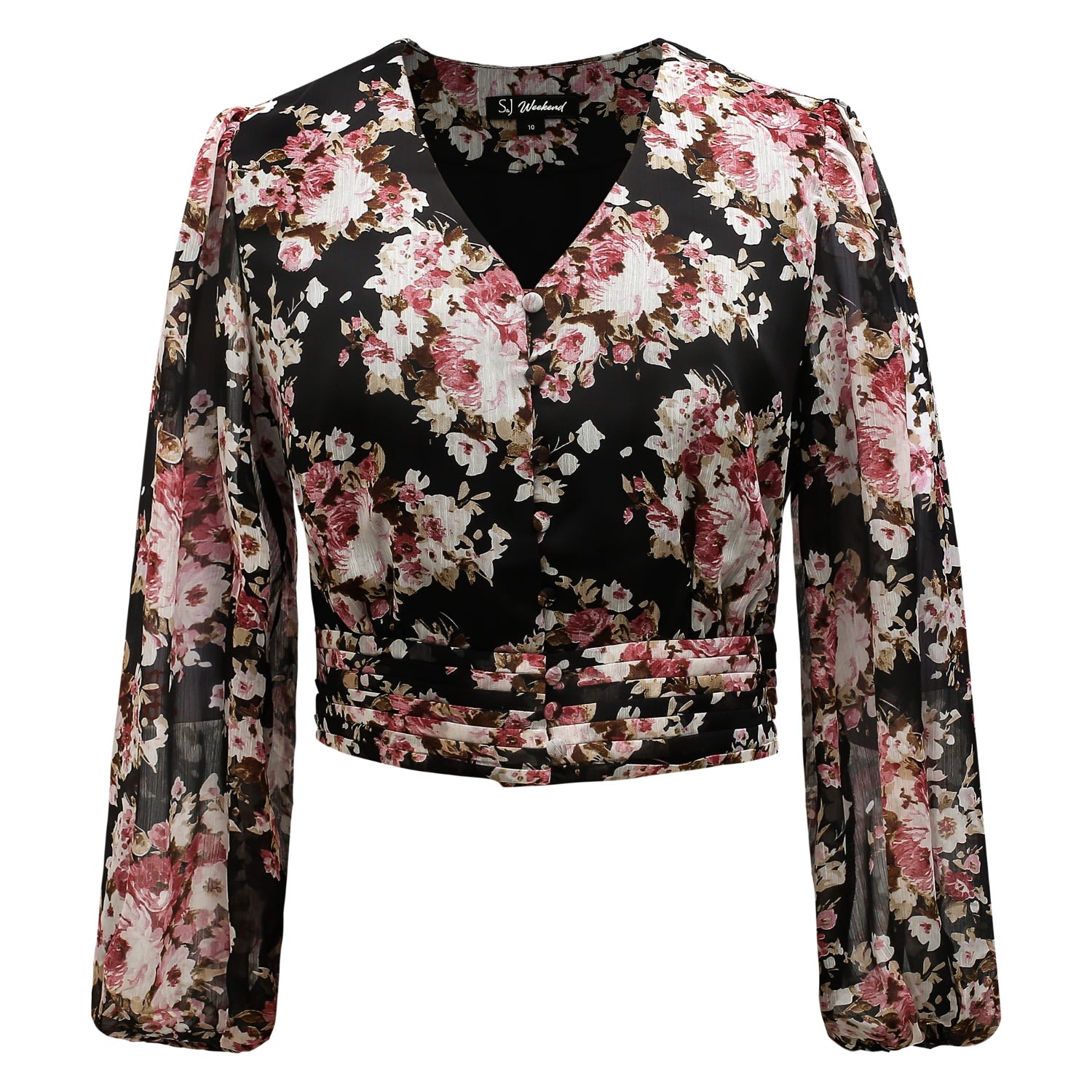 Smart And Joy Women's Short Blouse With Flower Print