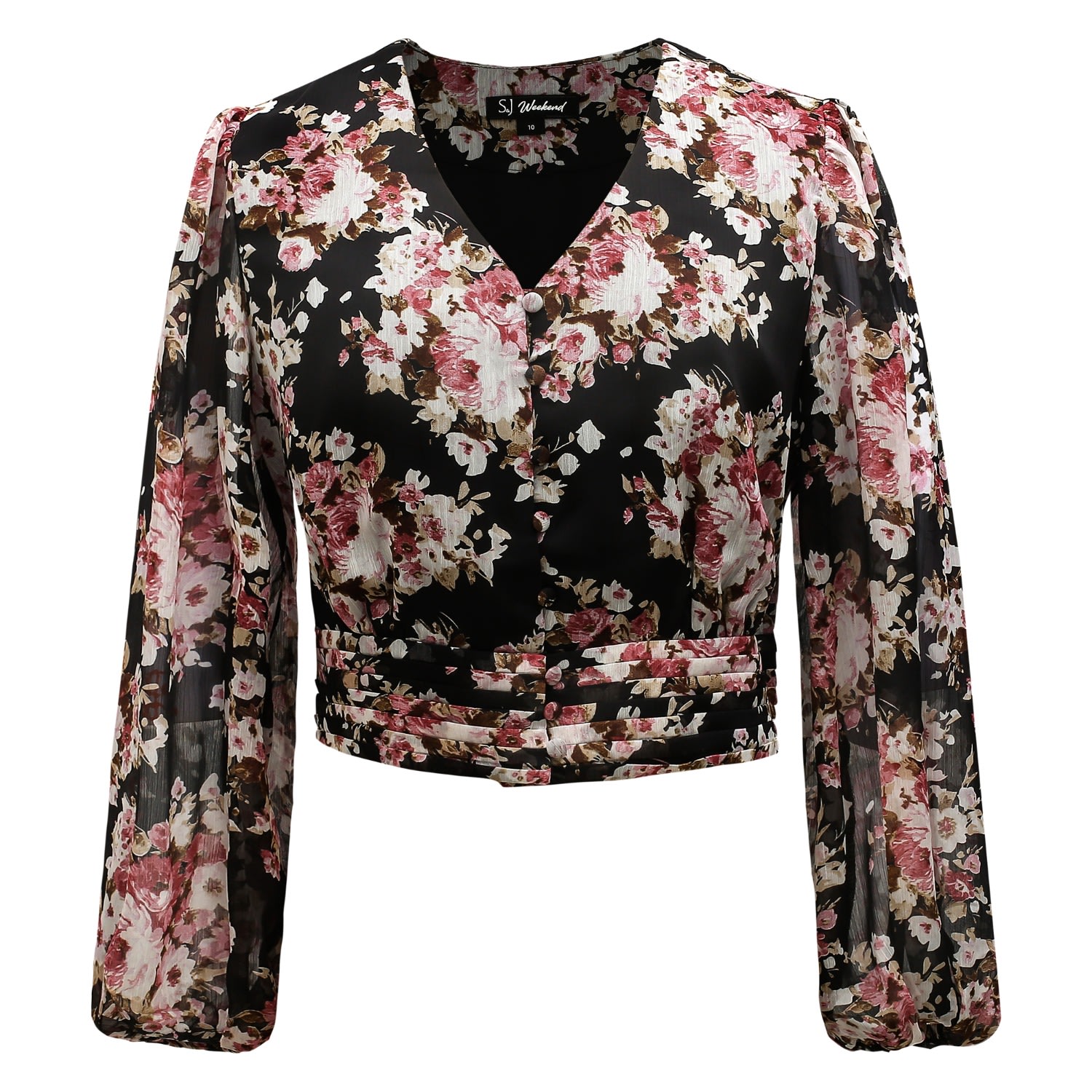 Women’s Short Blouse With Flower Print Medium Smart and Joy