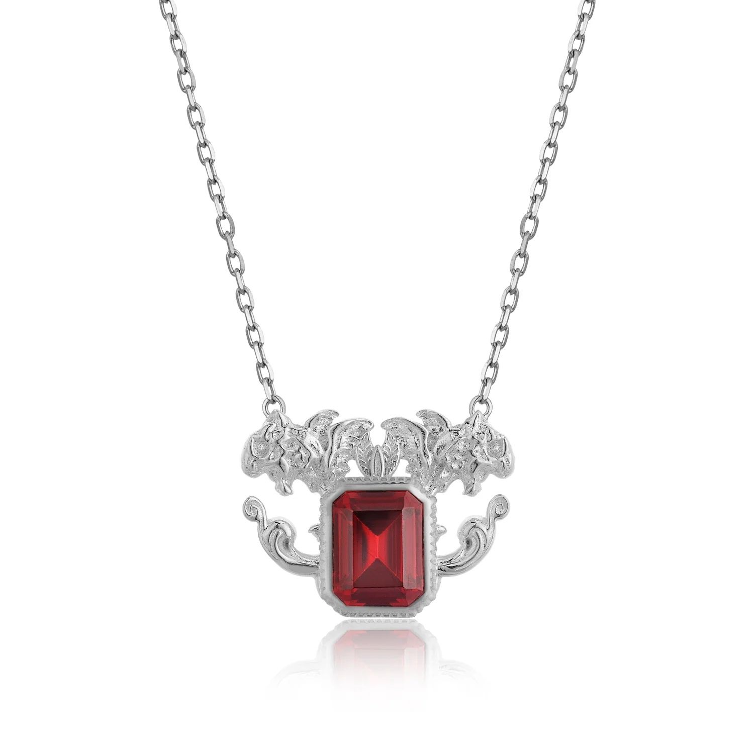 Tiron Women's Paris Red Silva Silver Neclace