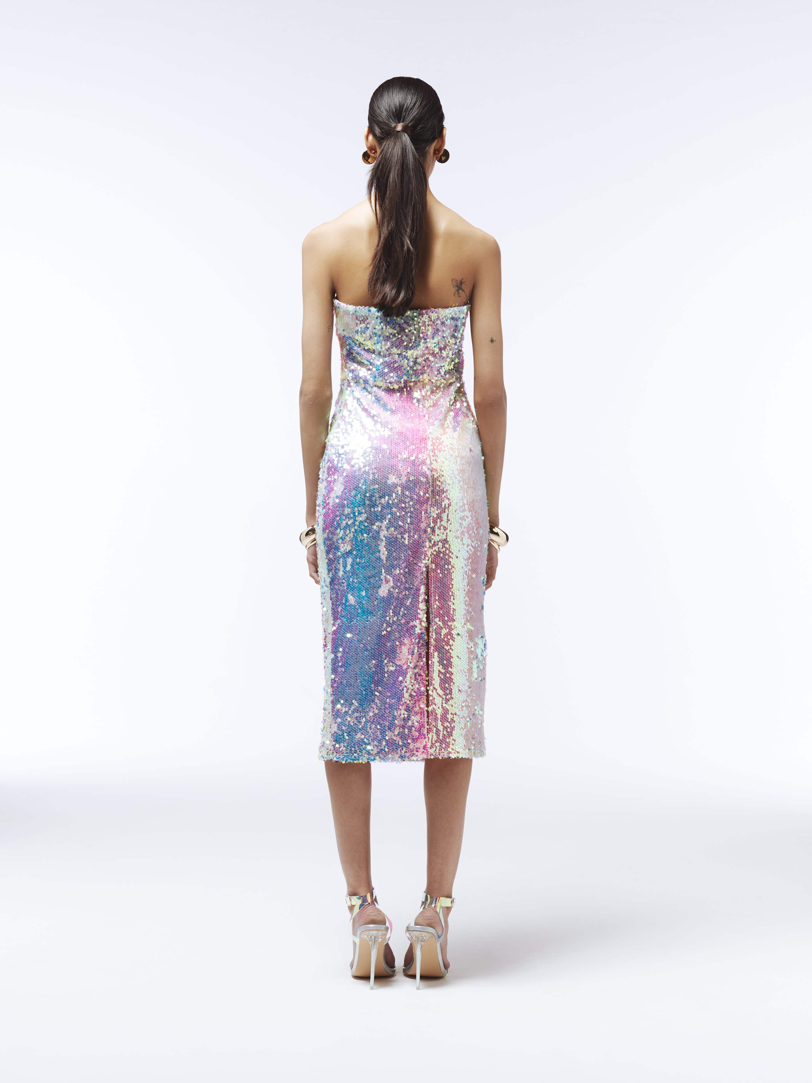 holographic sequin dress Mini  L'MOMO Floor length sequin dress with adjustable spaghetti straps for comfort Sequin Dress Blue Holographic Dress