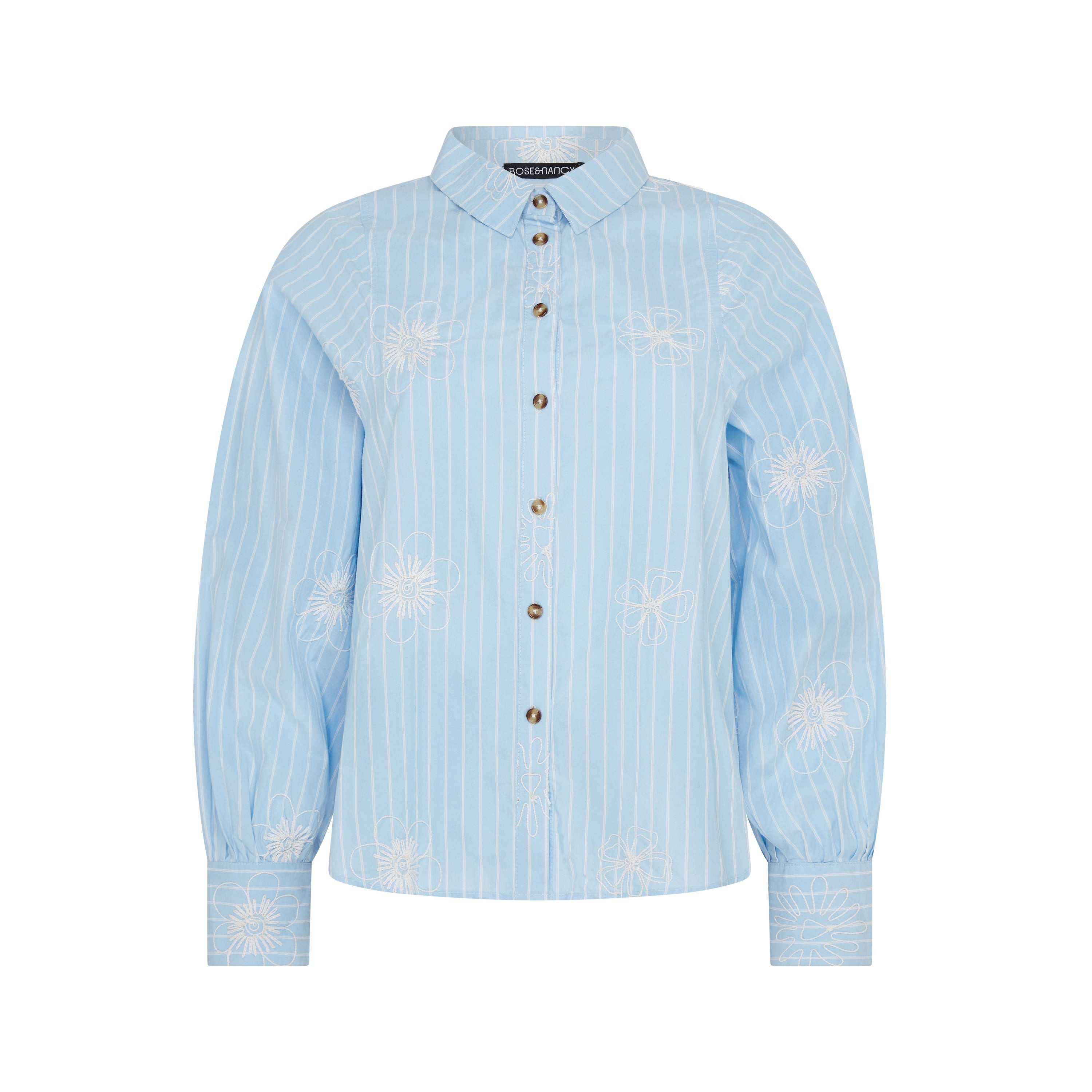 Rose & Nancy Women's Blue / White Flo Poplin Blue Stripe Embroidered Shirt